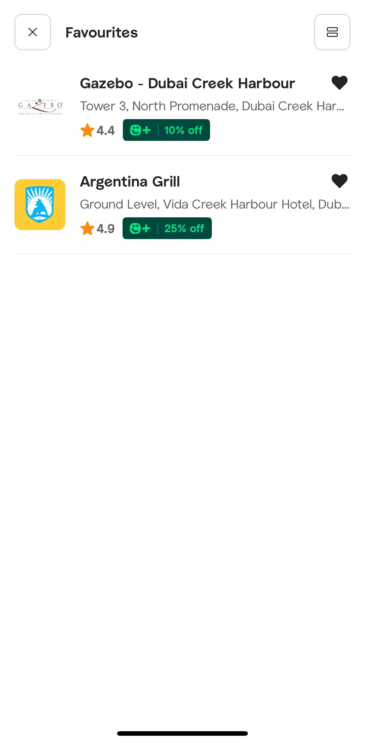Careem Screen screen in the Switching to grid view (favorites) flow