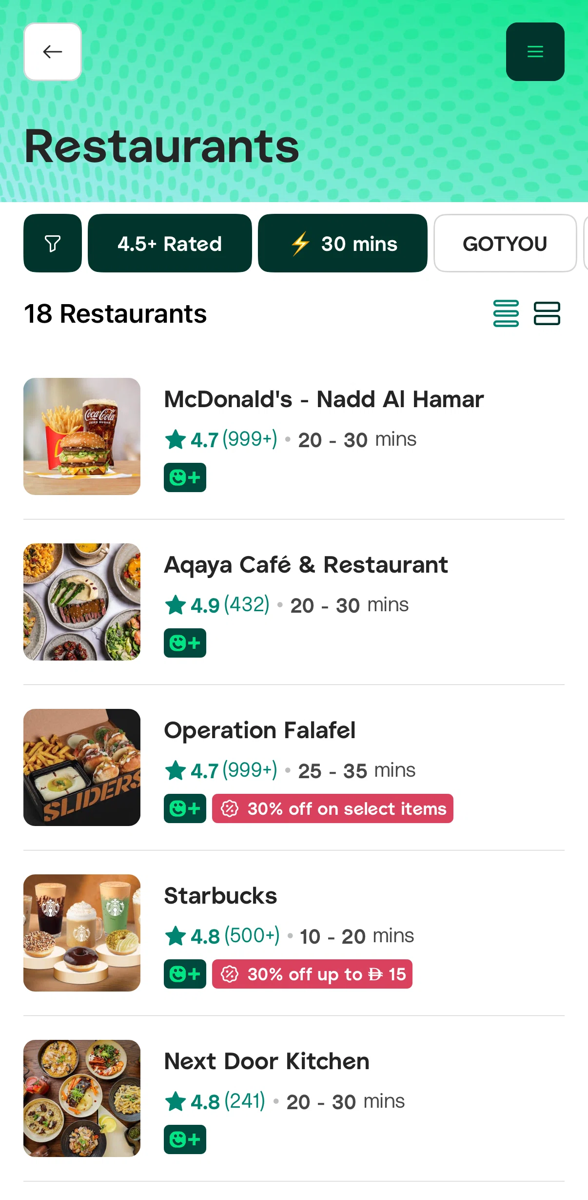 Careem Screen screen in the Switching to grid view flow