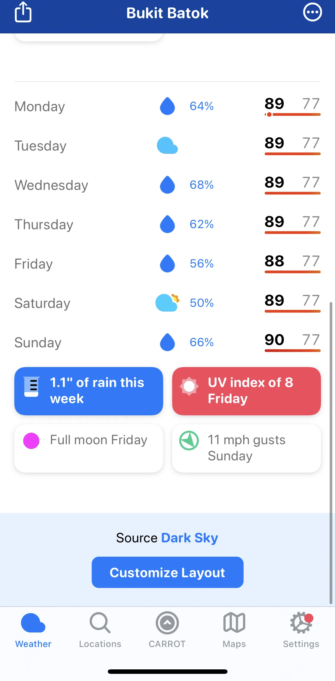 Carrot Weather Screen screen in the Daily details flow