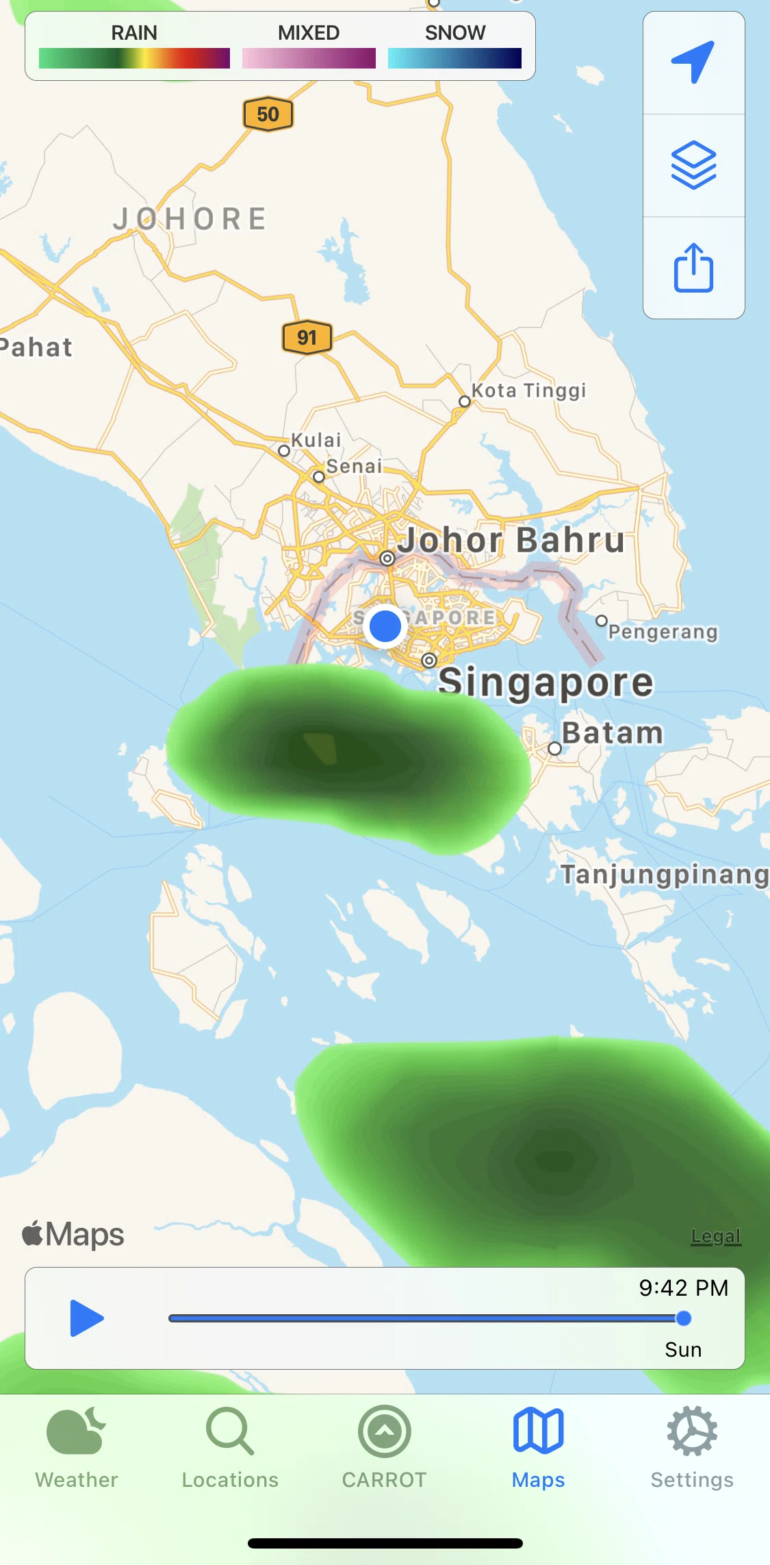 Carrot Weather Screen screen in the Maps flow