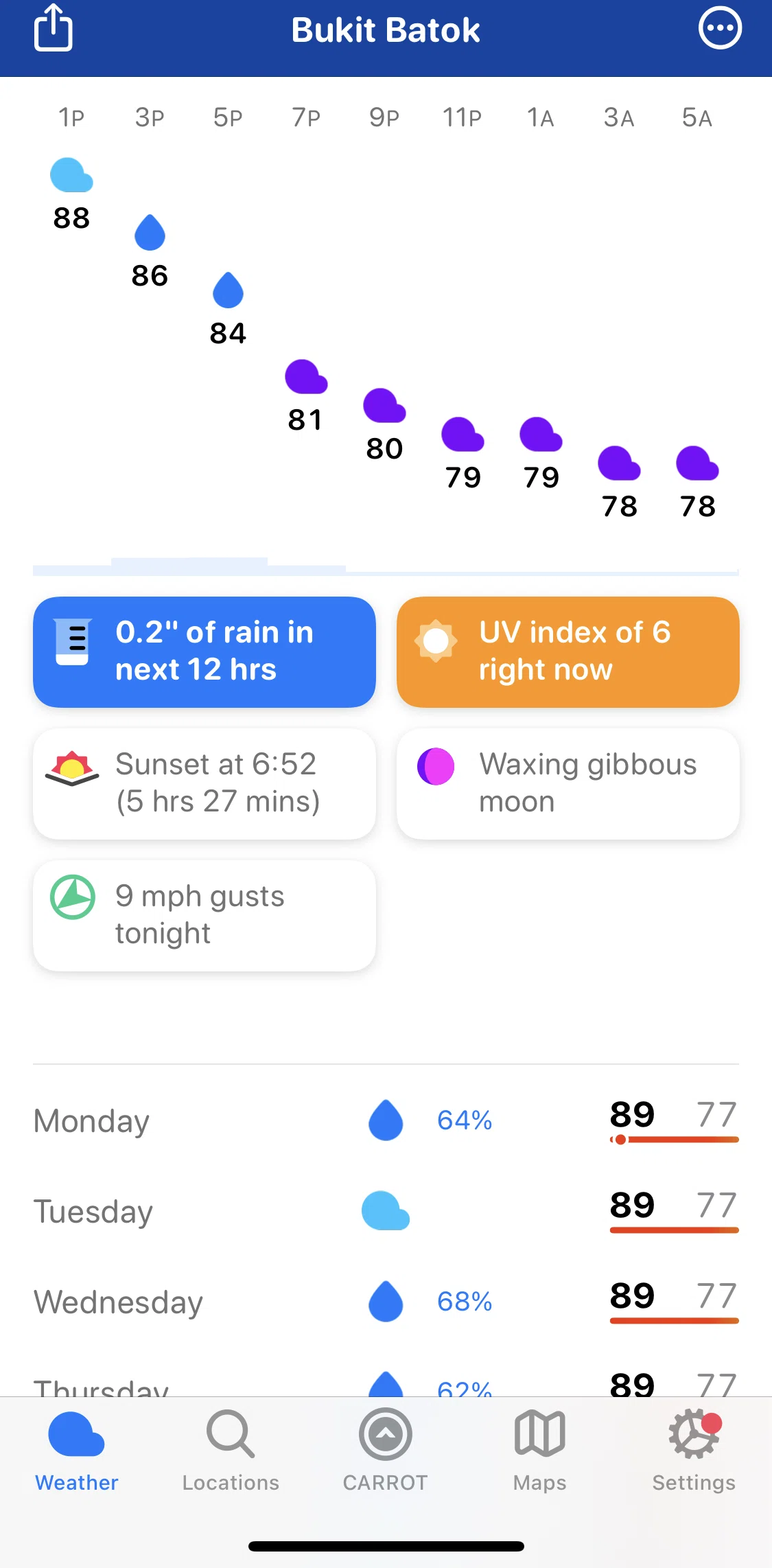 Carrot Weather Screen screen in the Solar flow
