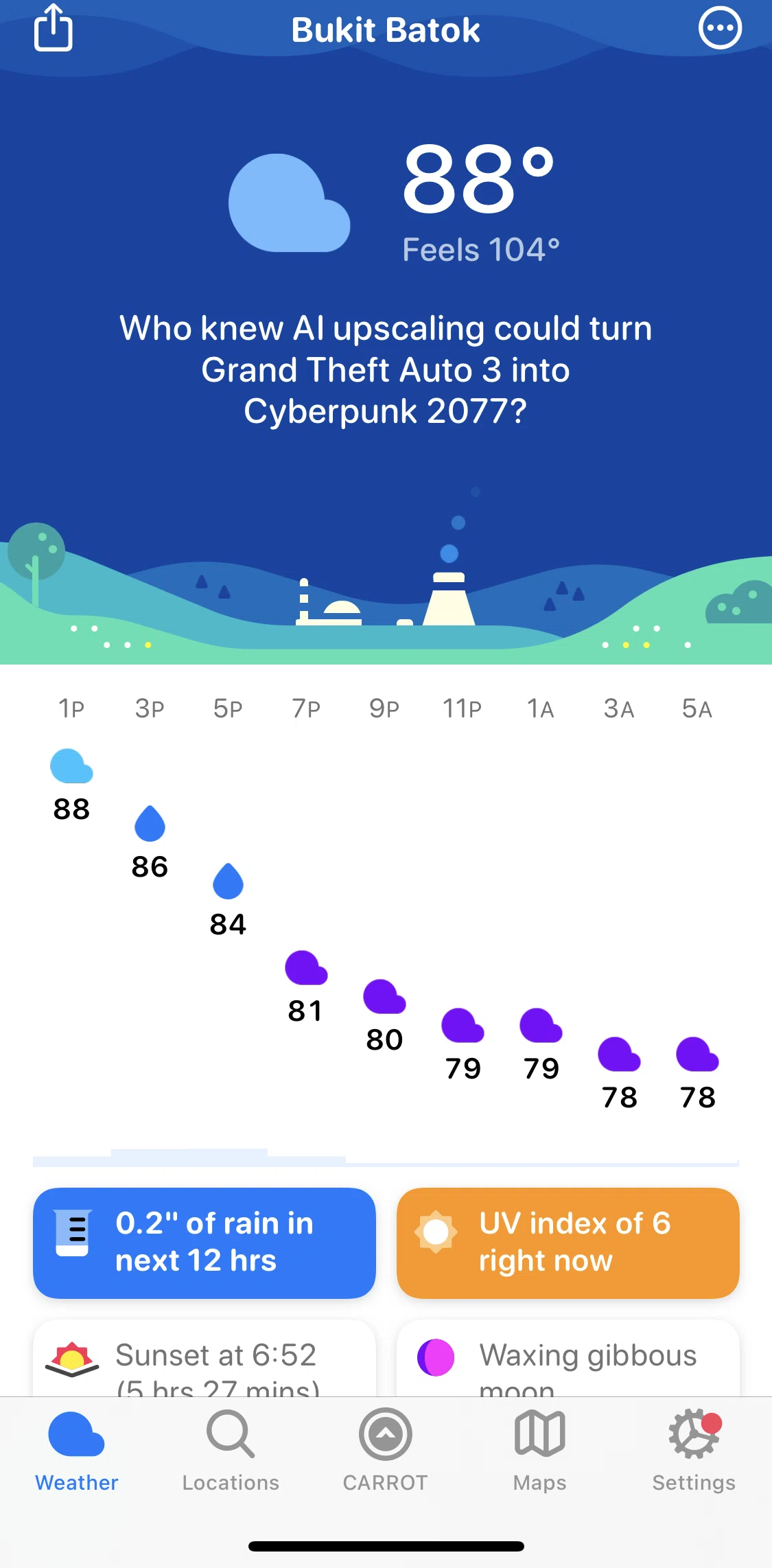 Carrot Weather Screen screen in the Weather flow