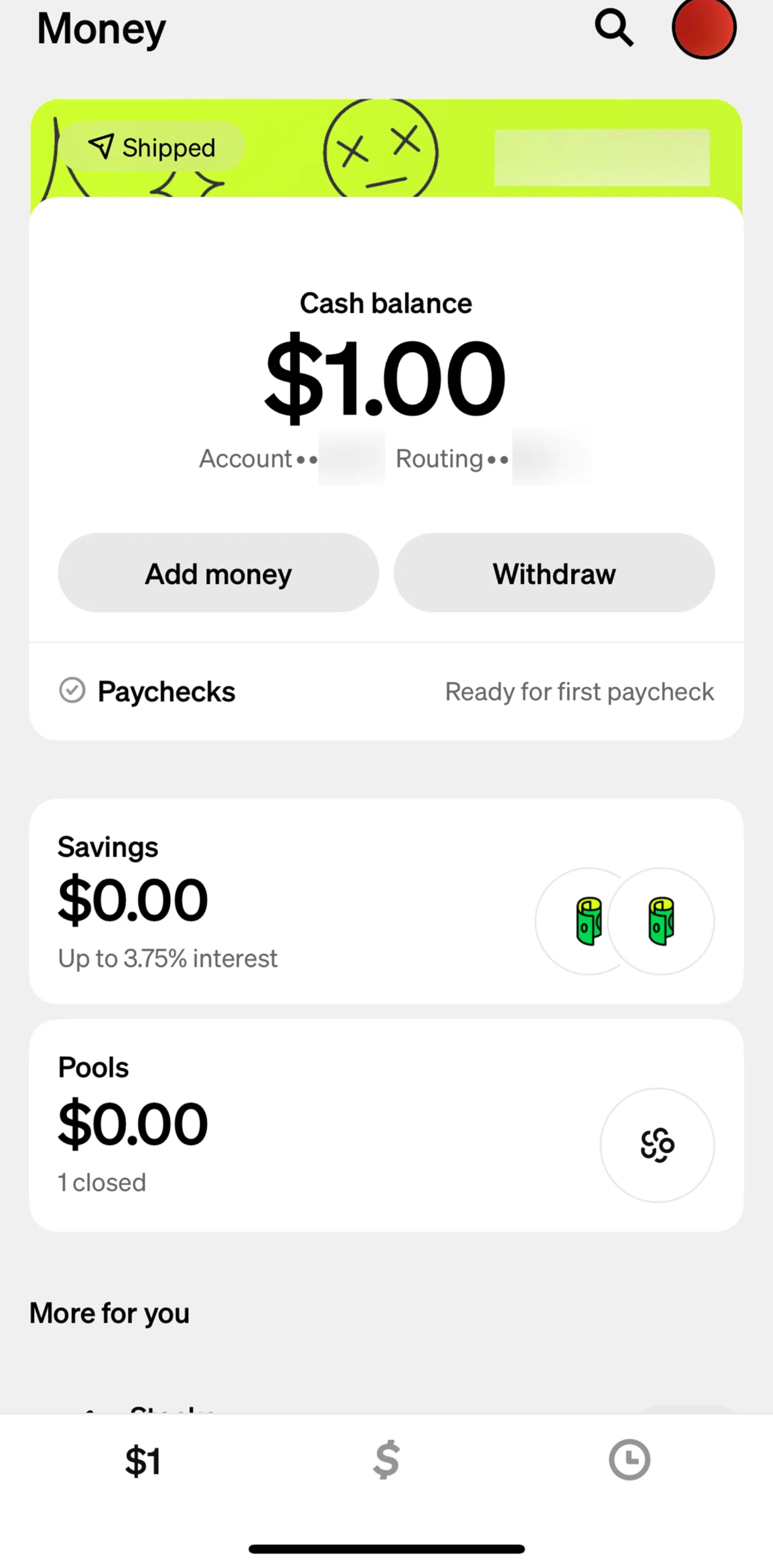 Cash App Screen 1 screen in the Activity flow
