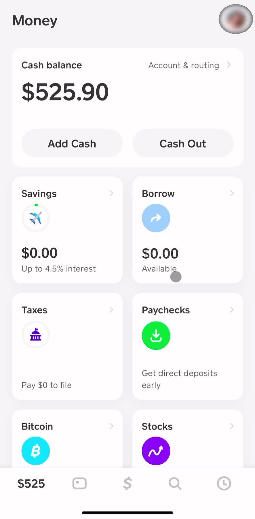 Cash App Home screen in the Buying Bitcoin flow