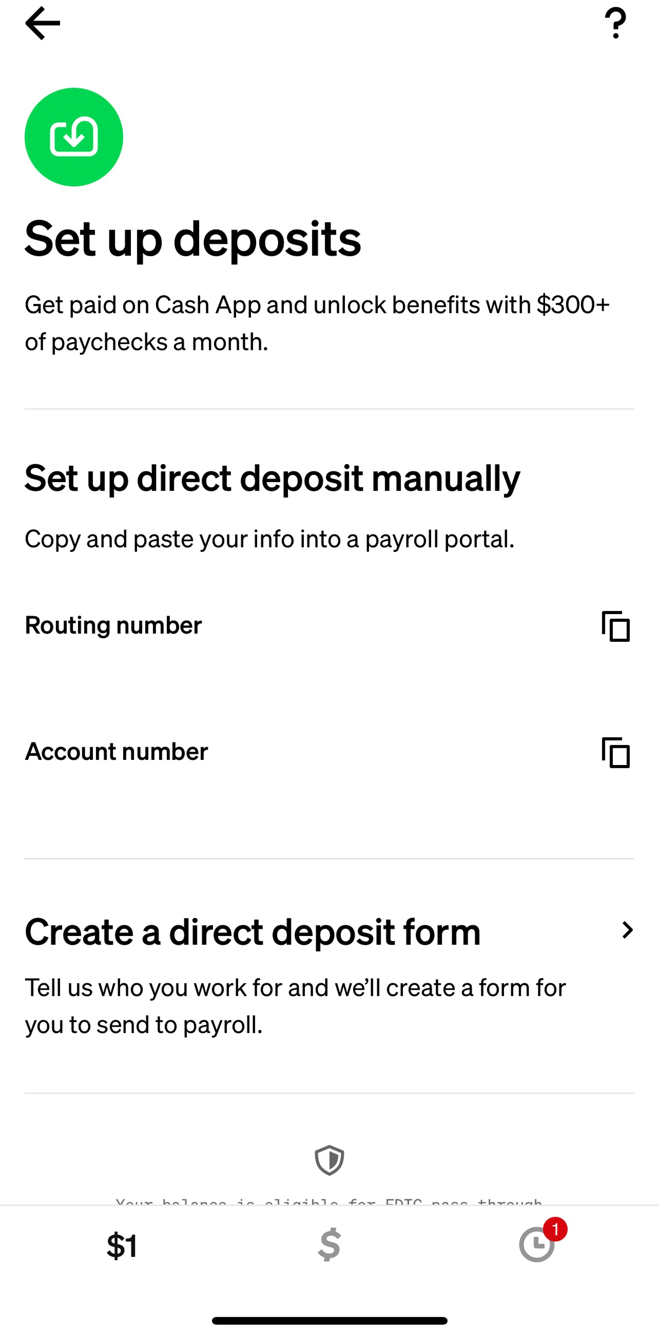 Cash App Screen 1 screen in the Creating a form flow