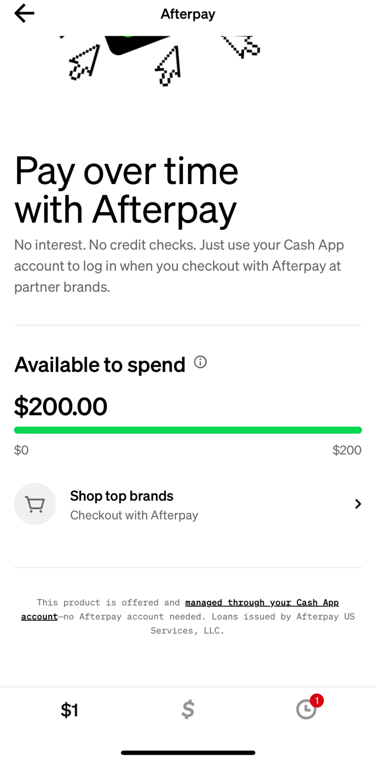 Cash App Screen 1 screen in the Filtering category flow