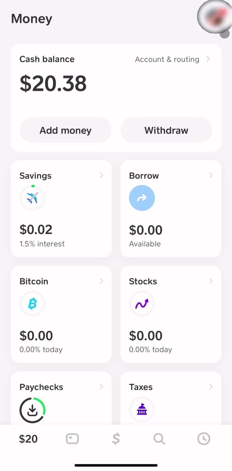 Cash App Home screen in the Notifications flow