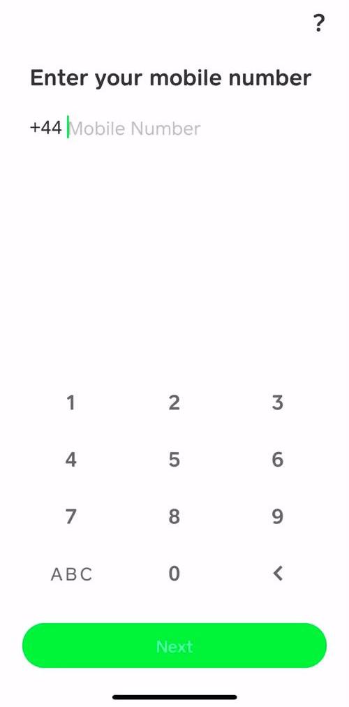 Cash App Enter phone number screen in the Onboarding flow