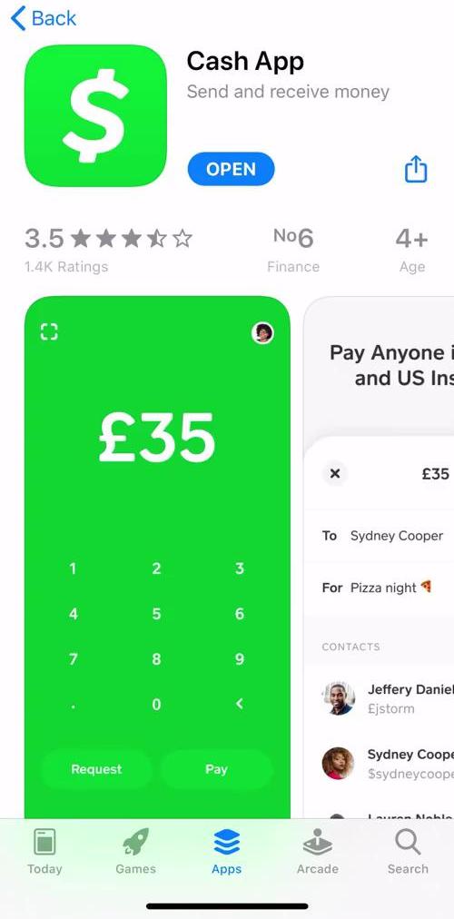 Cash App App store listing screen in the Onboarding flow
