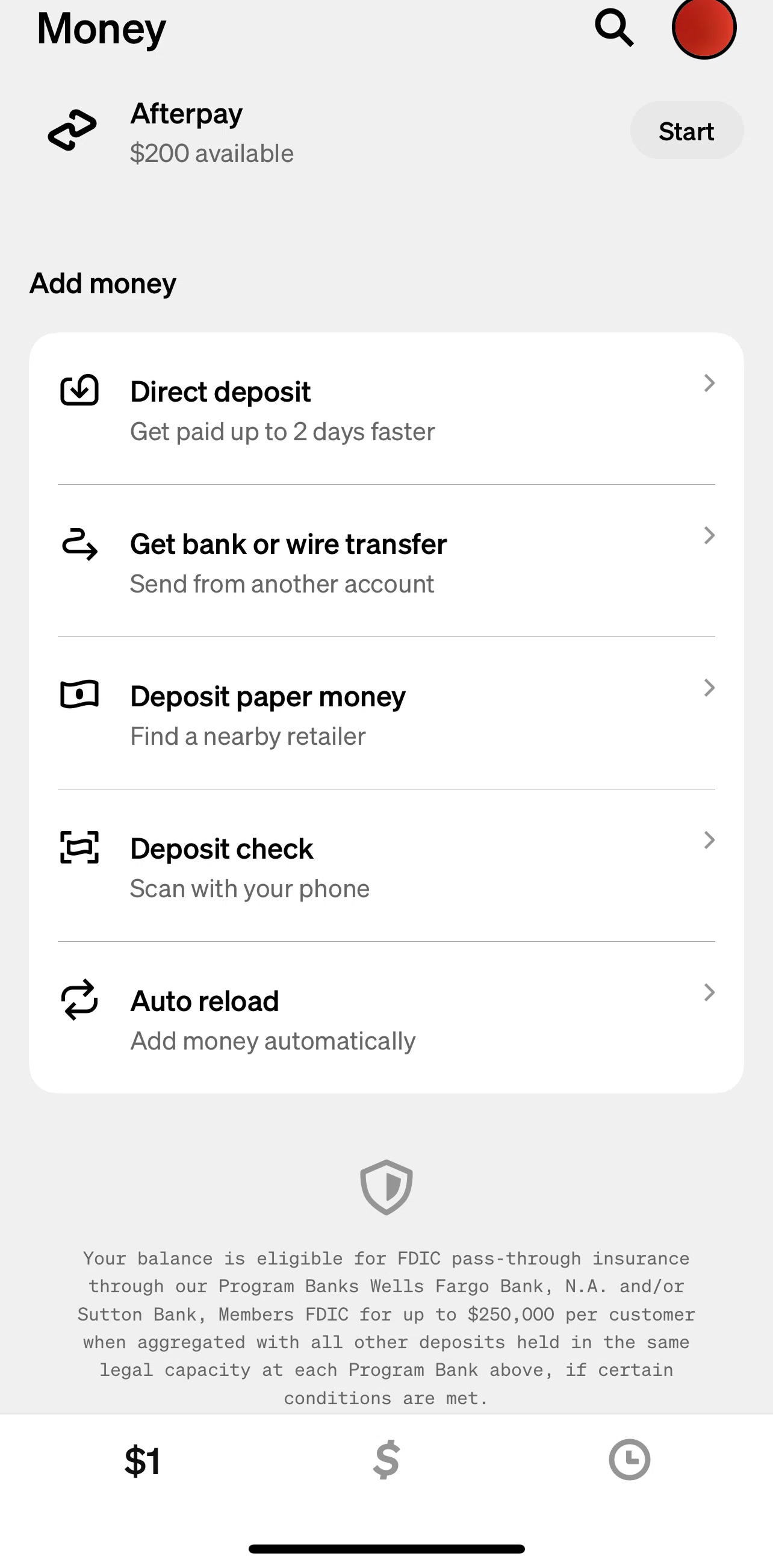 Cash App Screen 1 screen in the Paper money deposit flow