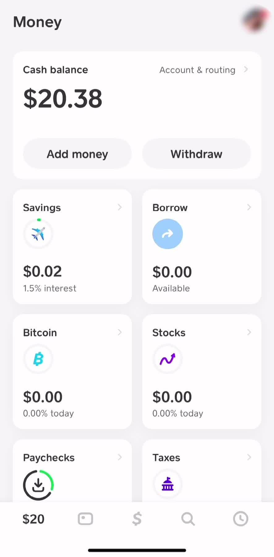 Cash App Home screen in the Privacy Settings flow