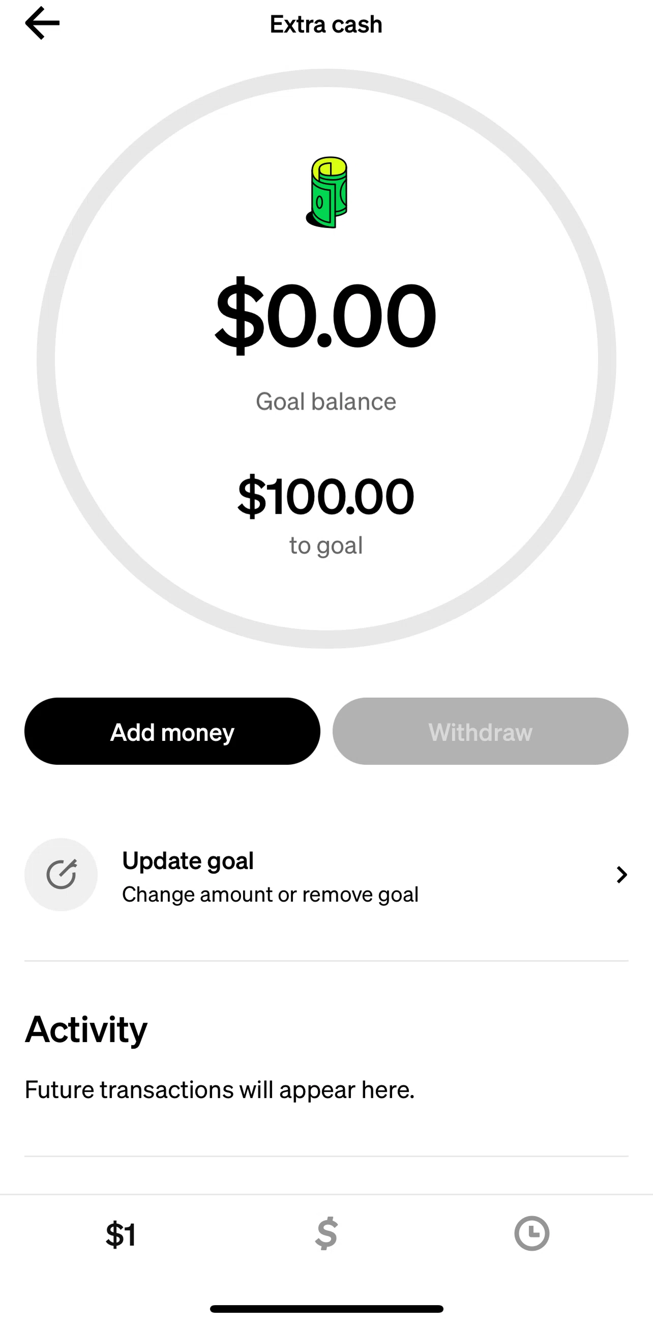 Cash App Screen 1 screen in the Removing a goal flow