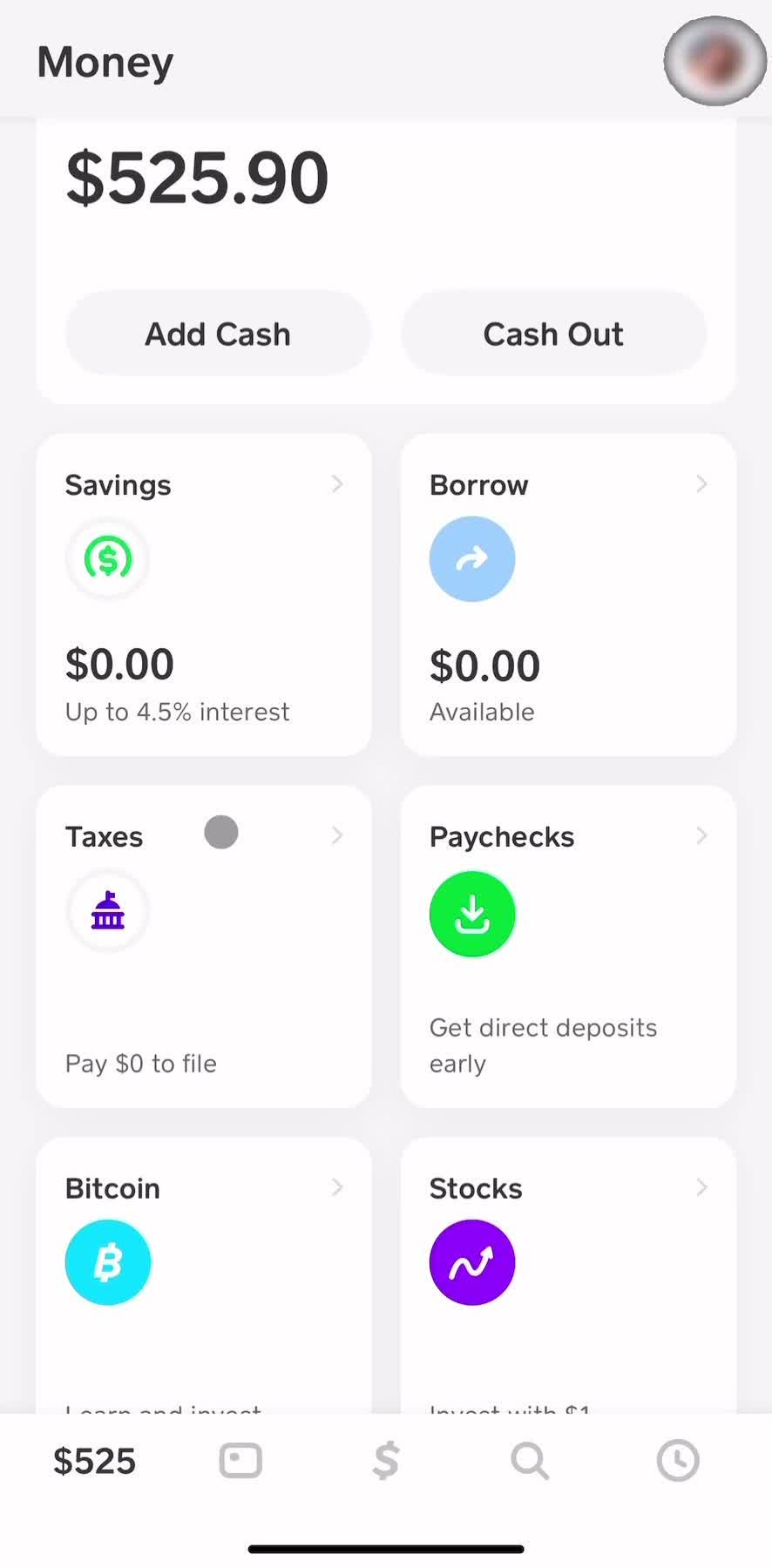 Cash App Home screen in the Setting A Goal flow