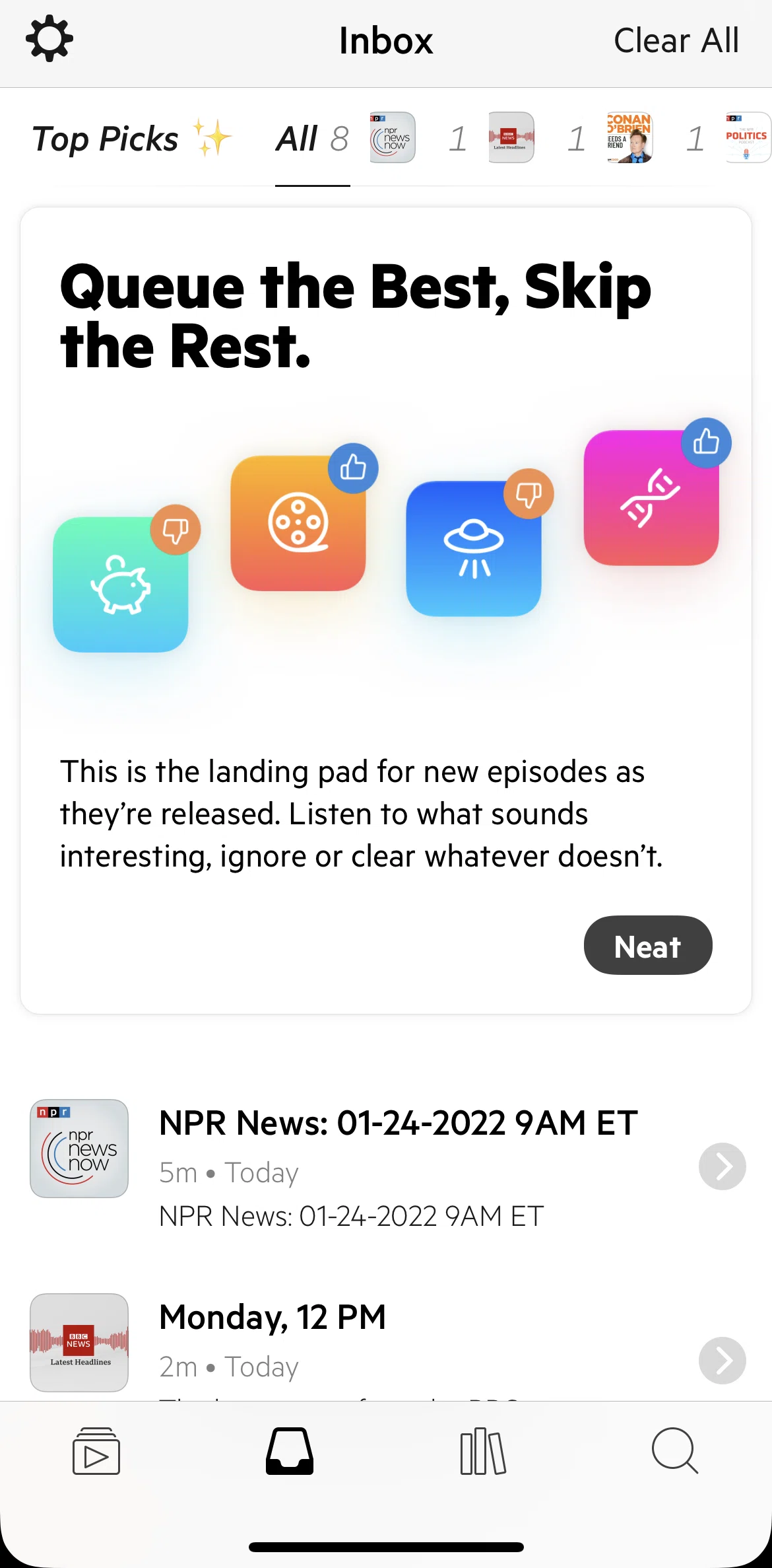 Castro Screen screen in the Inbox flow