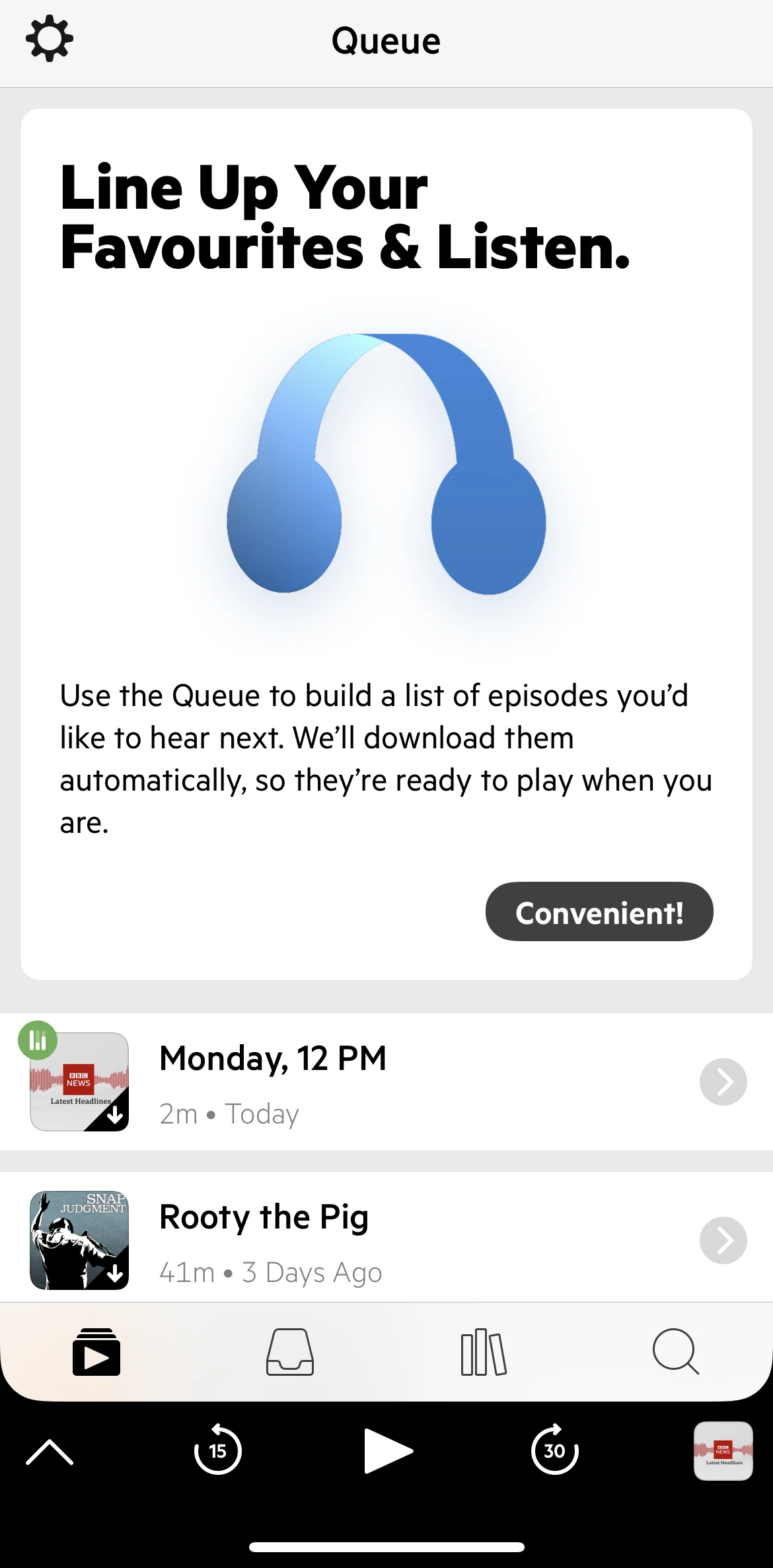 Castro Screen screen in the Queue flow