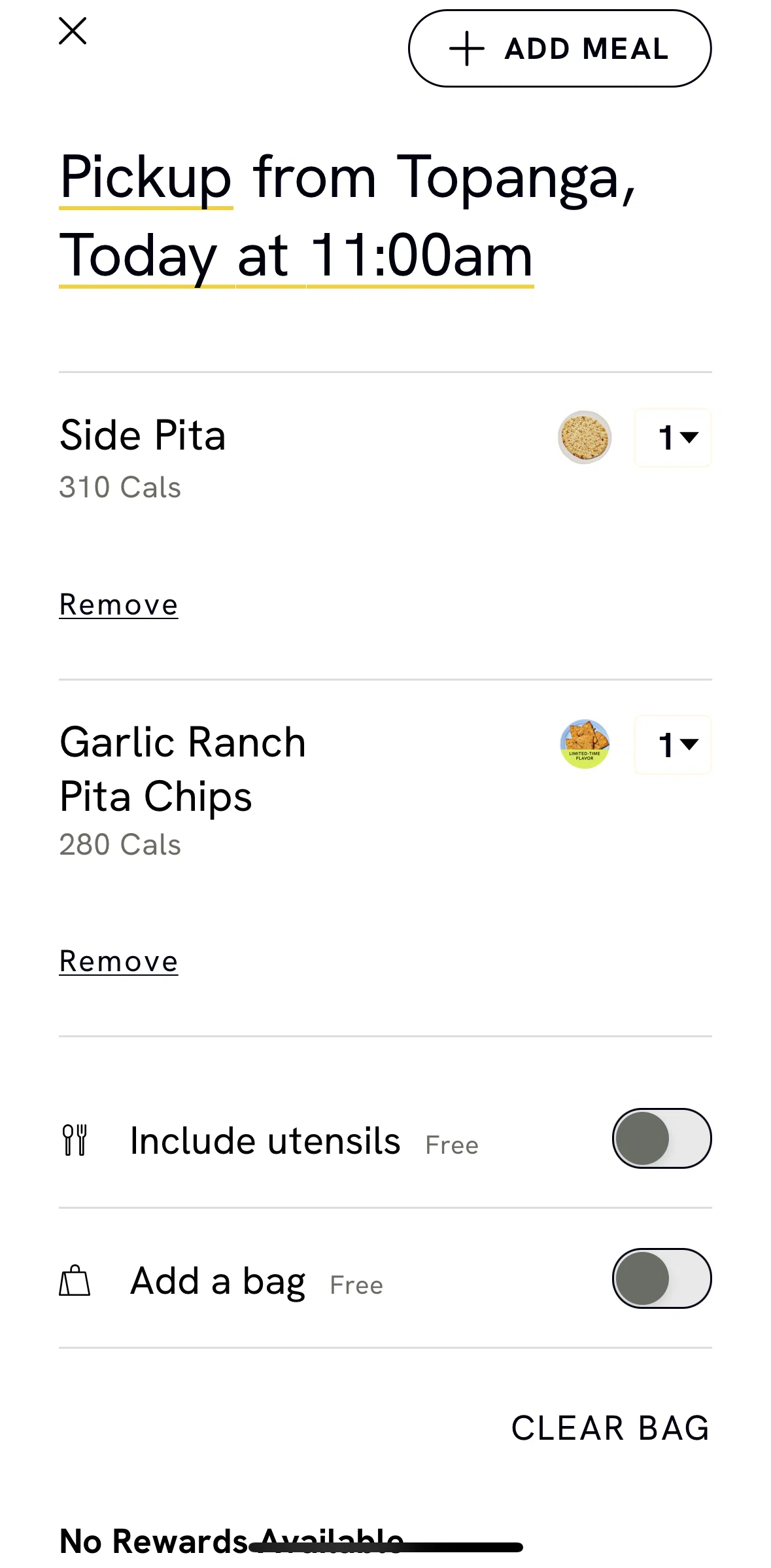 CAVA Screen screen in the Editing a meal quantity flow