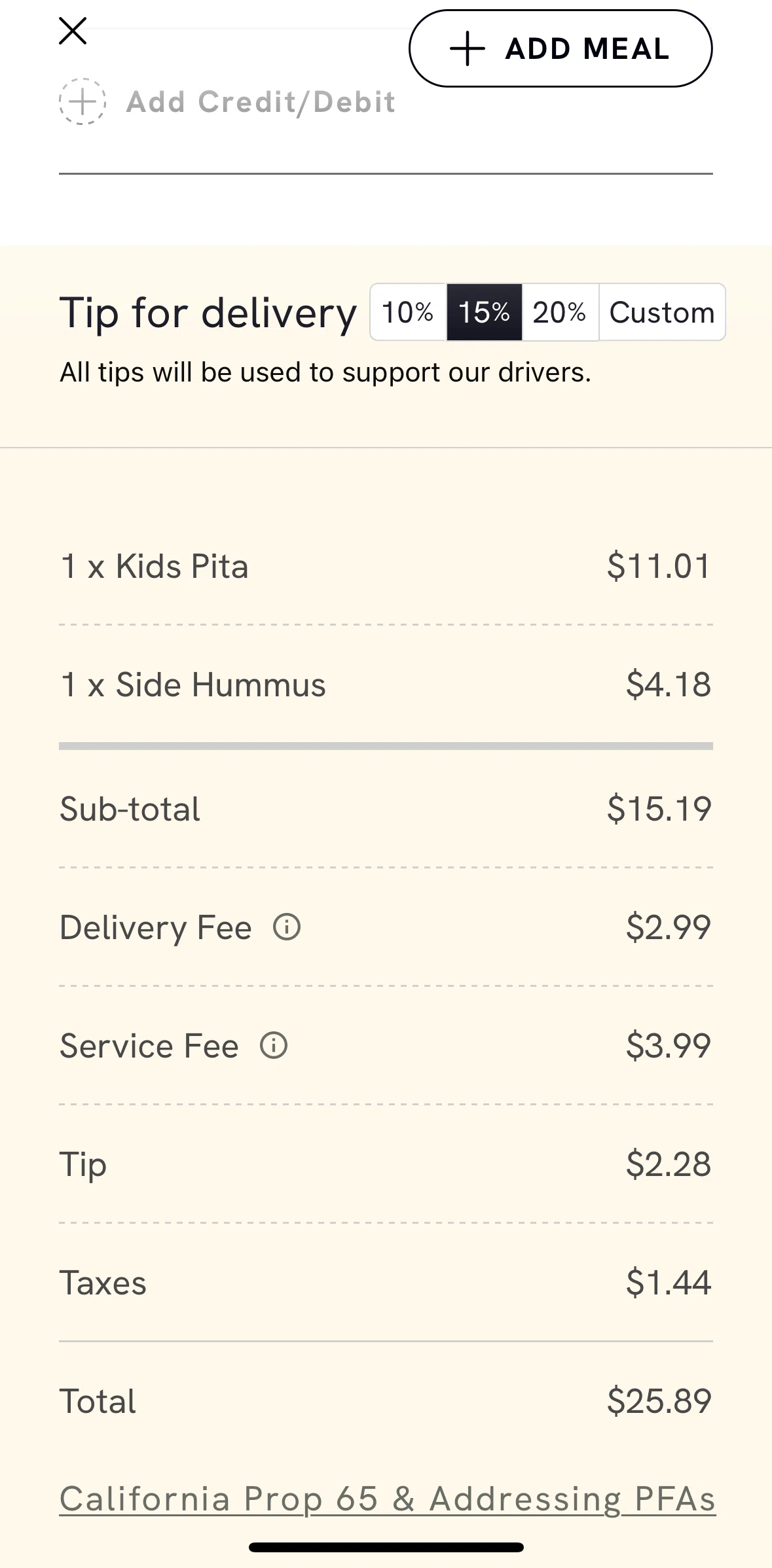 CAVA Screen screen in the Editing tip amount flow
