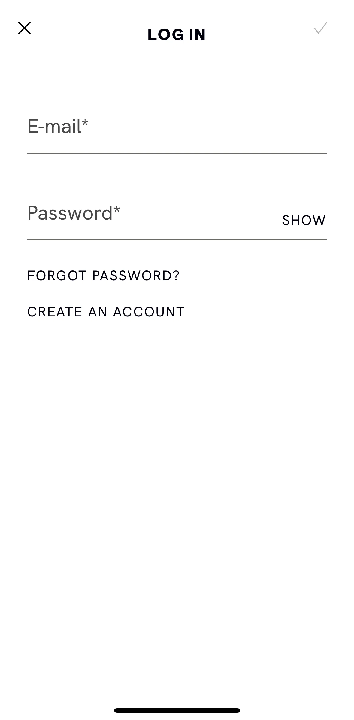 CAVA Screen screen in the Resetting password flow
