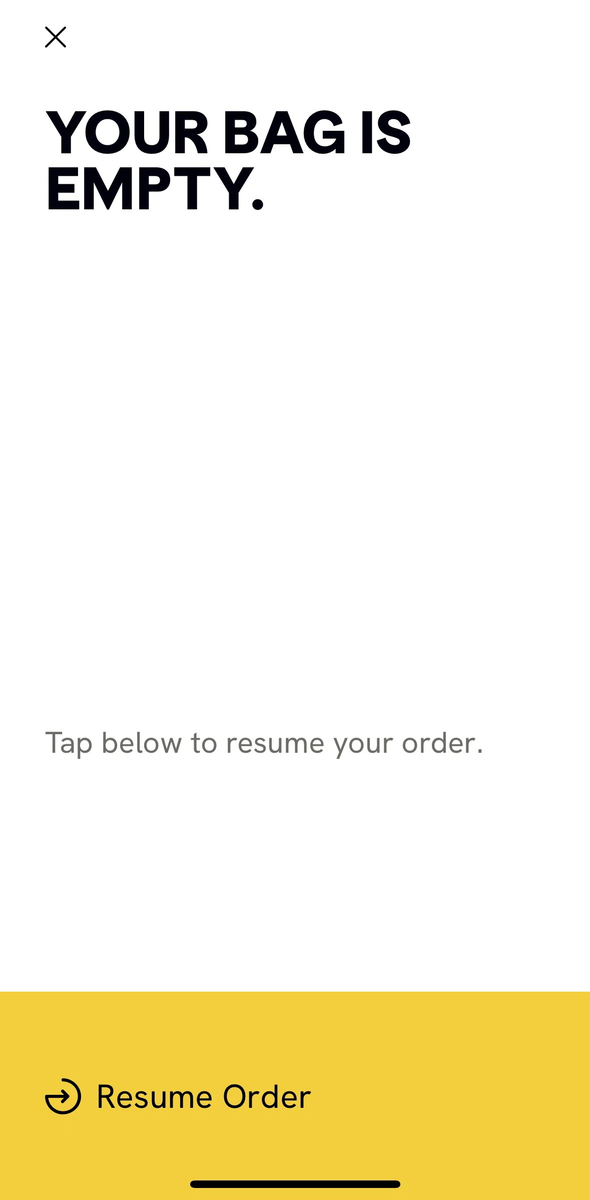 CAVA Screen screen in the Resuming an order flow