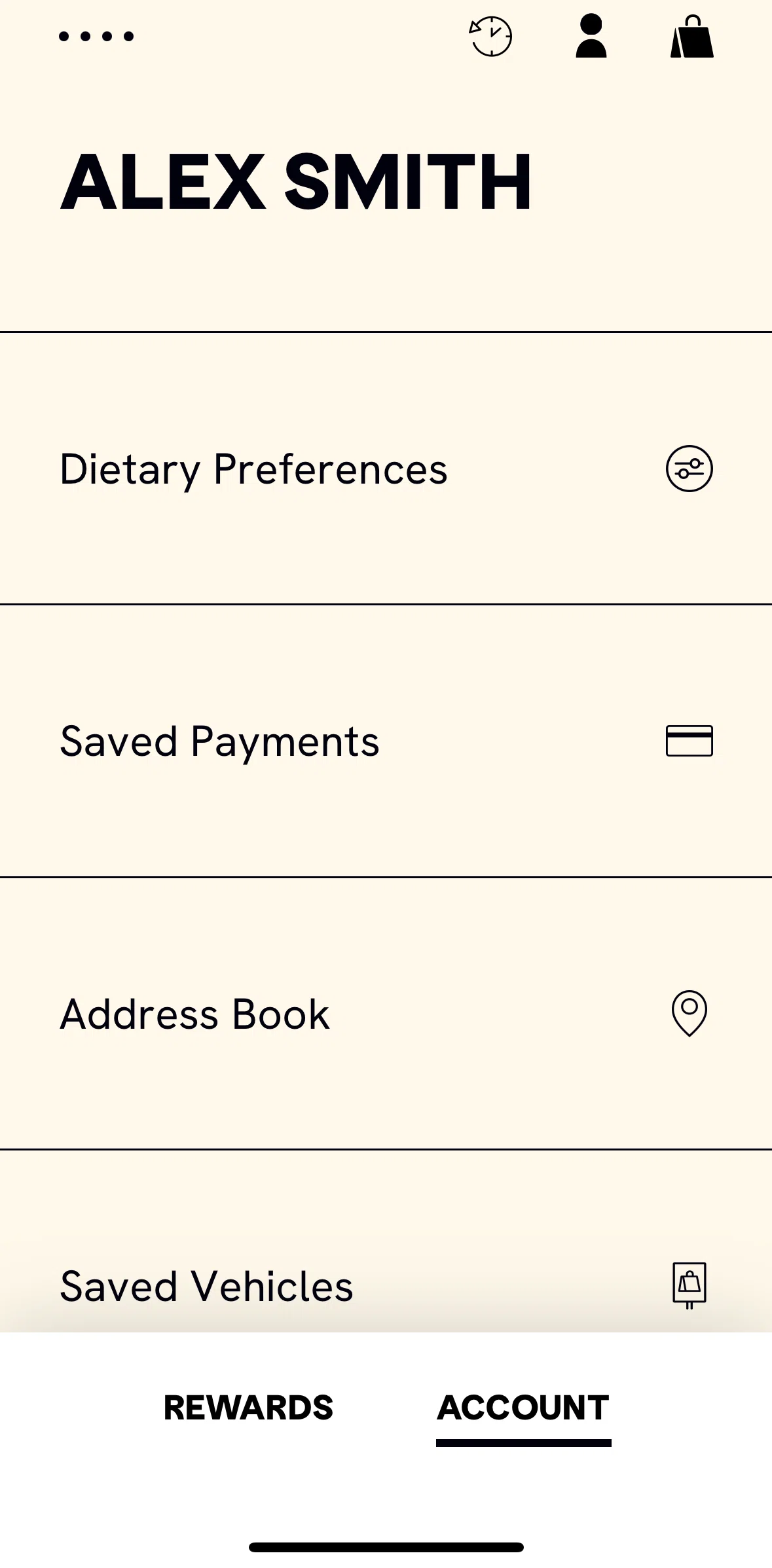 CAVA Screen screen in the Saved addresses flow