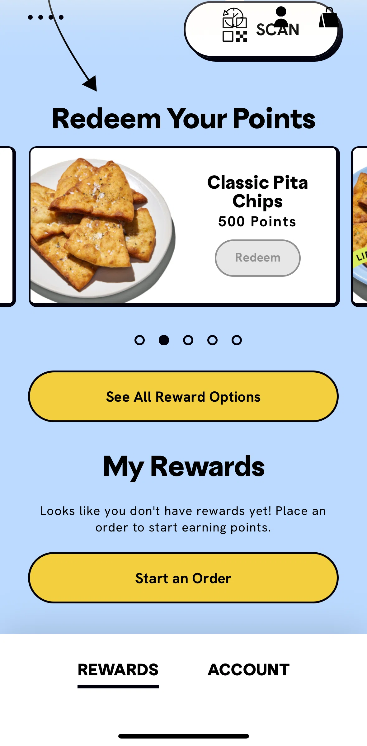 CAVA Screen screen in the See all rewards flow