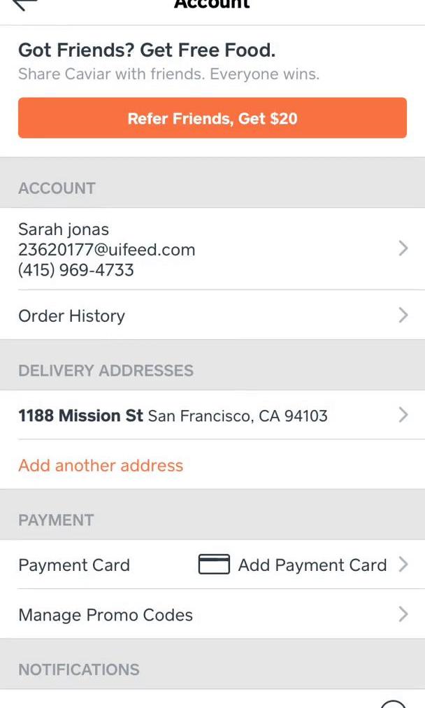 Caviar Screen screen in the Inviting People flow