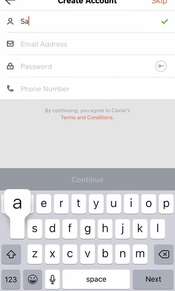 Caviar Screen screen in the Onboarding flow