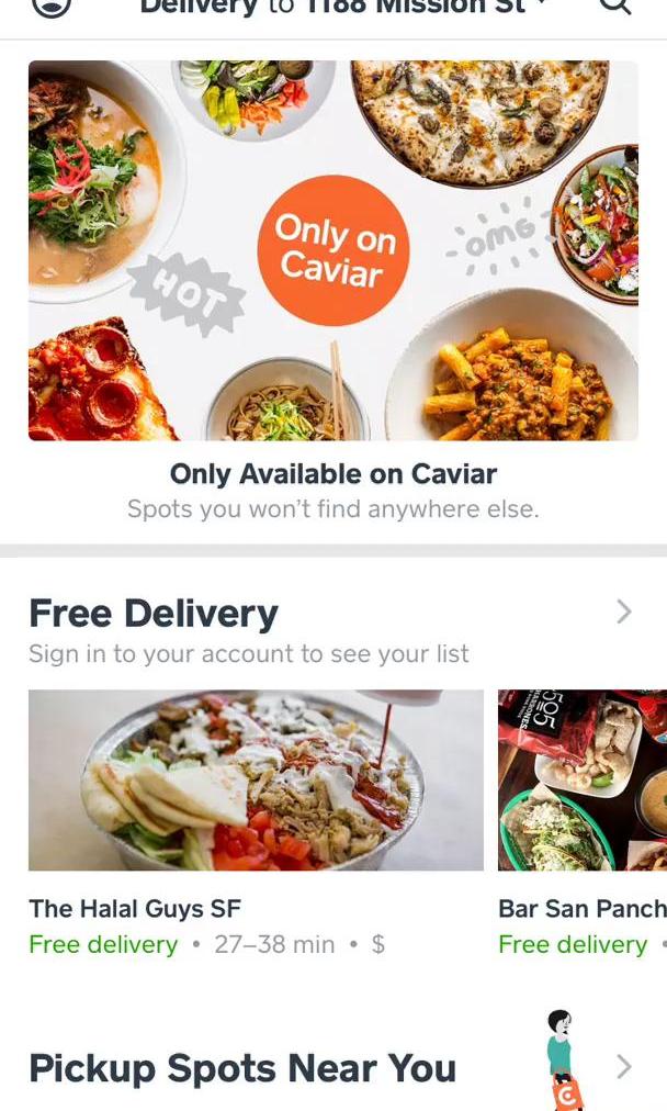Caviar Screen screen in the Ordering Food flow