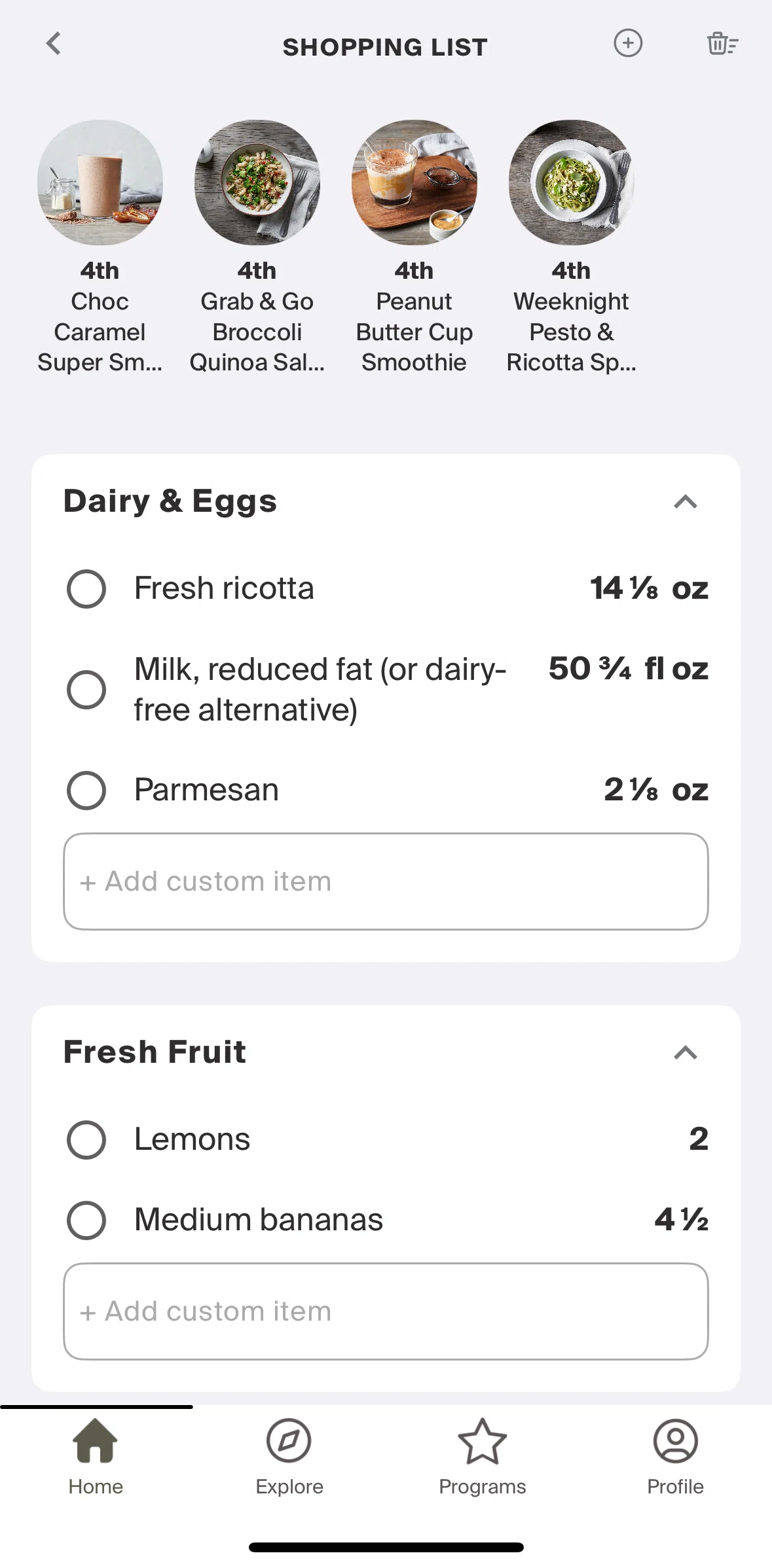 Centr Screen screen in the Adding an item flow
