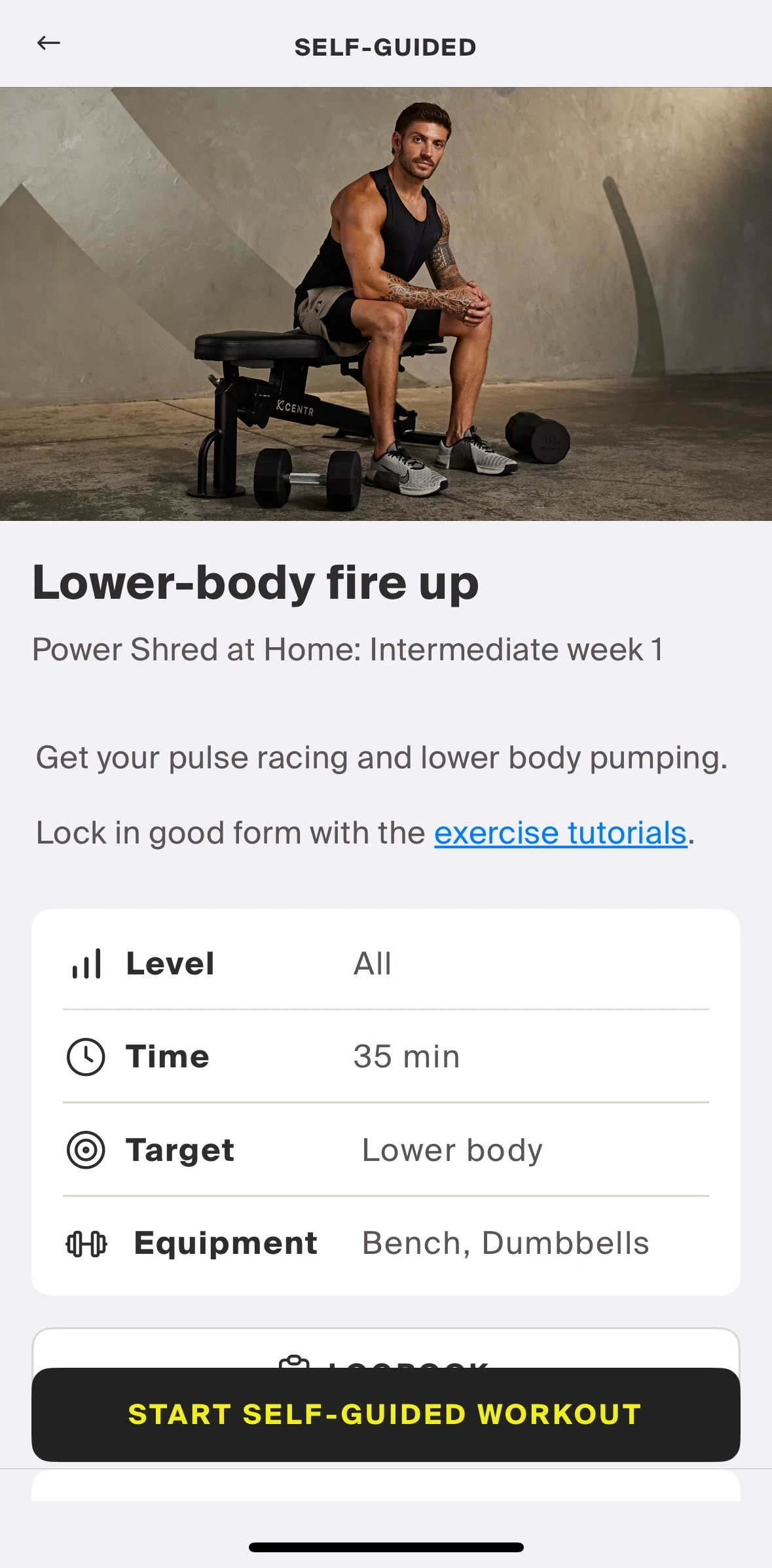 Centr Screen screen in the Completing a workout session flow