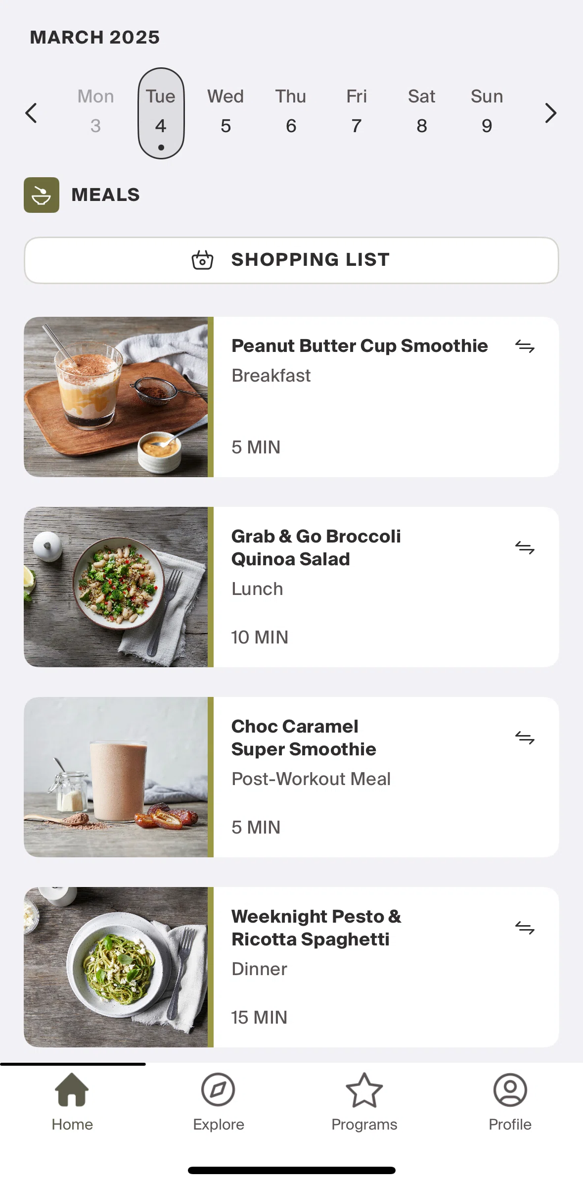 Centr Screen screen in the Shopping list flow