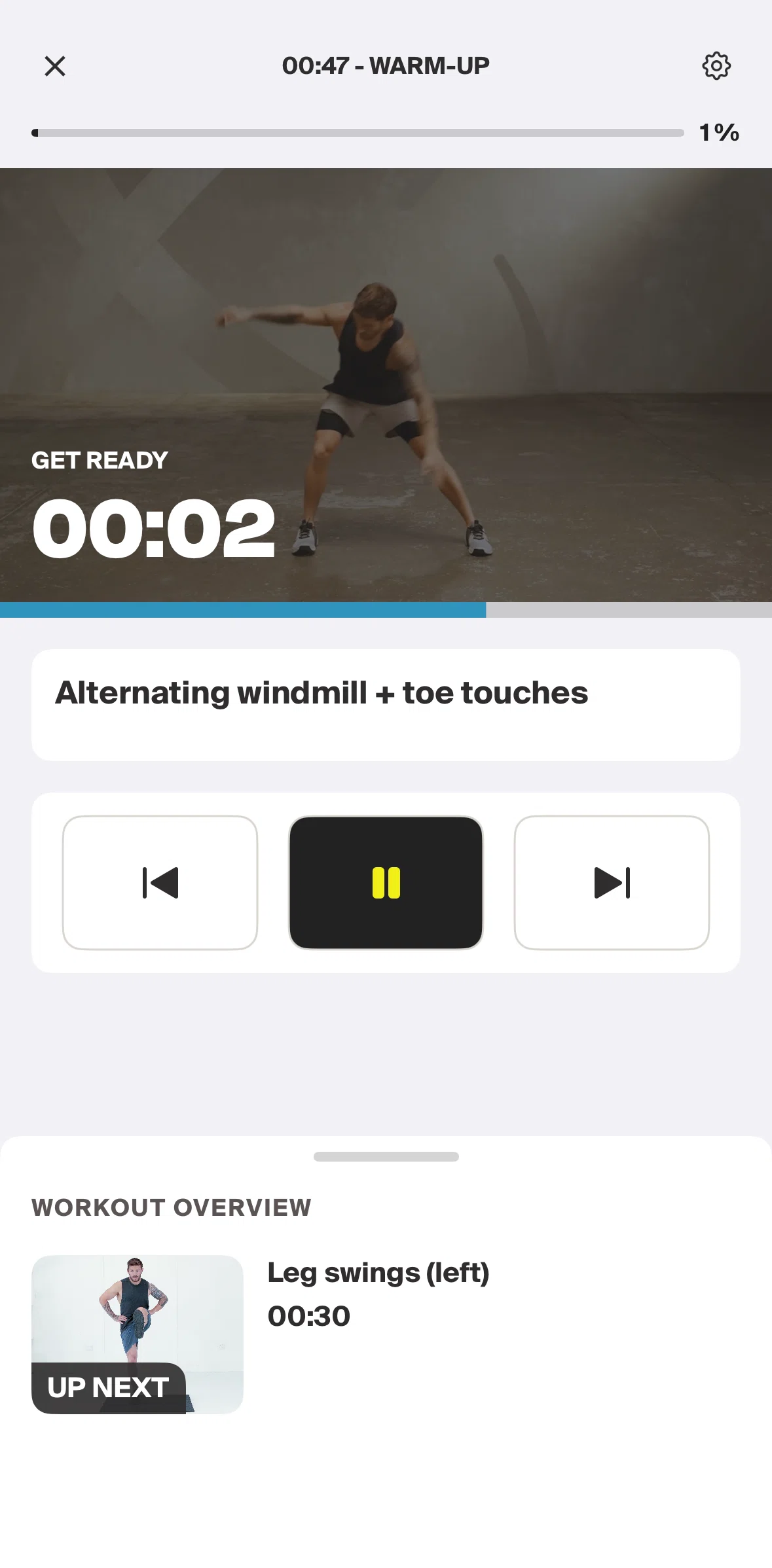 Centr Screen screen in the Workout overview flow