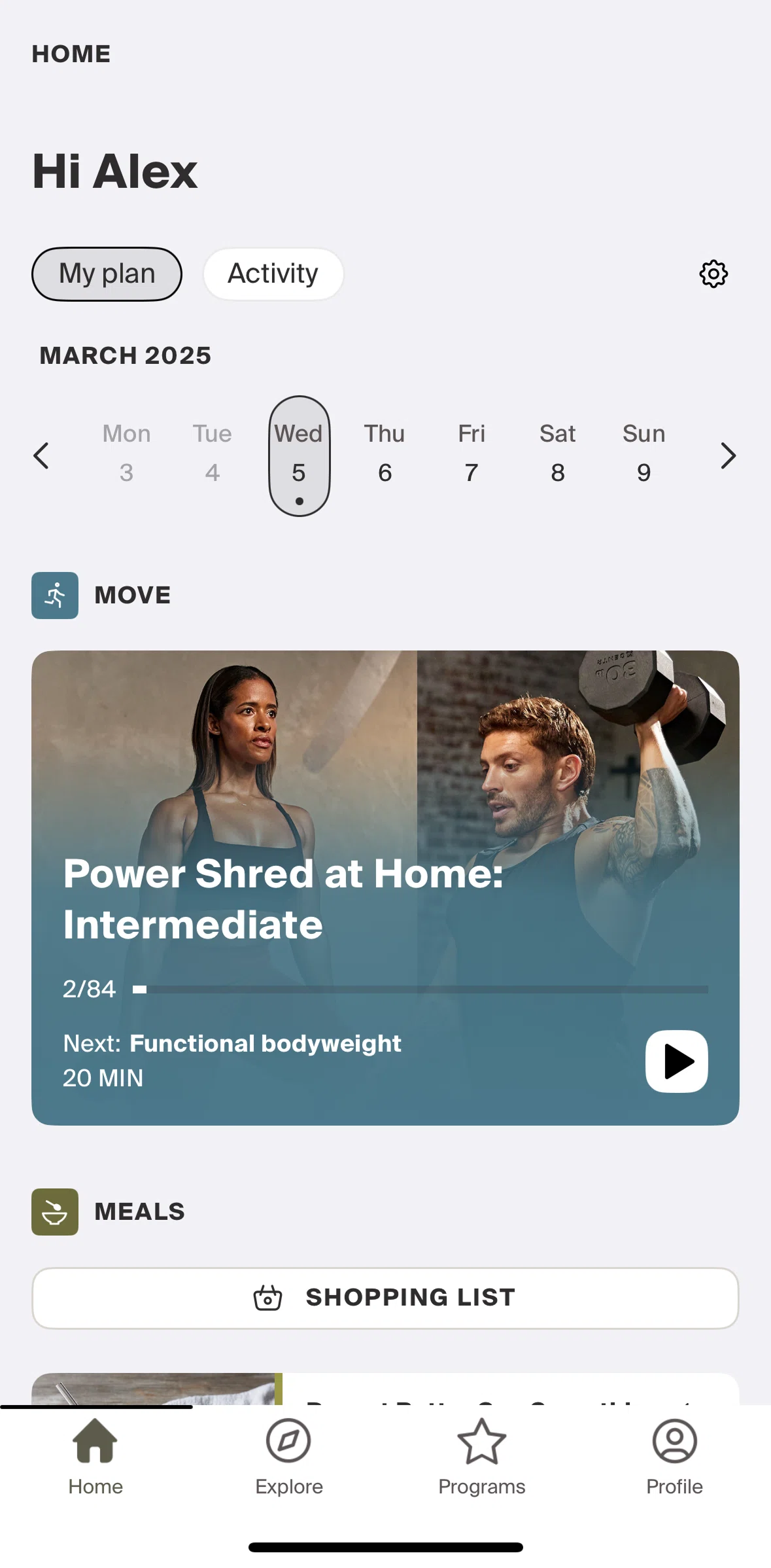 Centr Screen screen in the Your plan settings flow