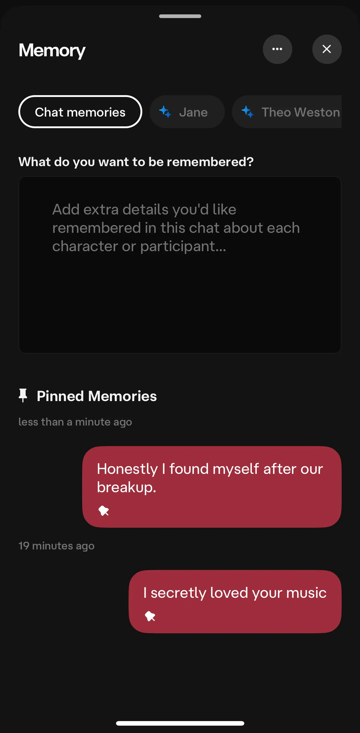 Character AI Screen screen in the Adding a detail flow