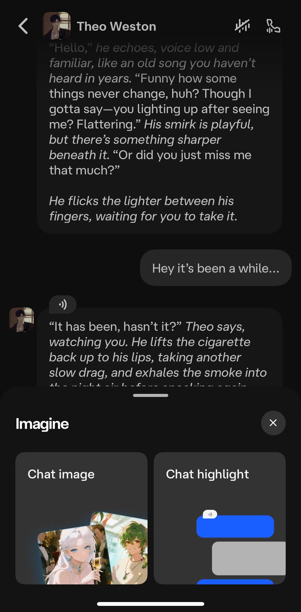 Character AI Screen screen in the Creating a chat highlight flow