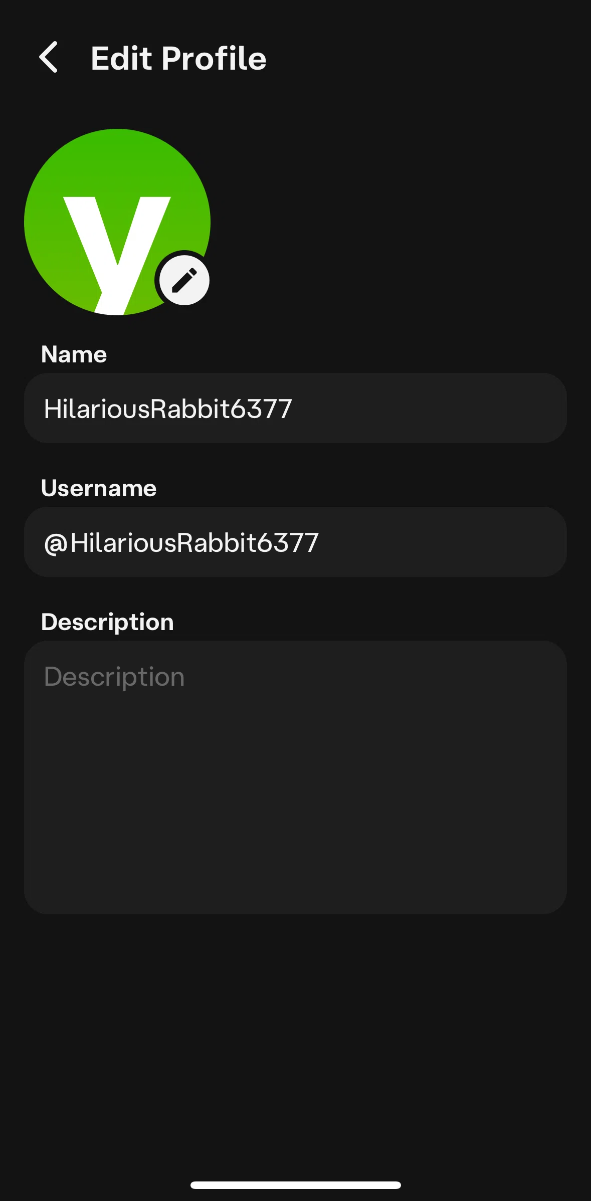 Character AI Screen screen in the Editing profile flow