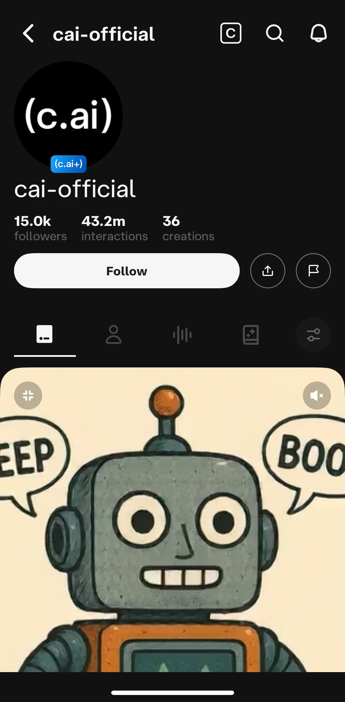 Character AI Screen screen in the Followers and following flow