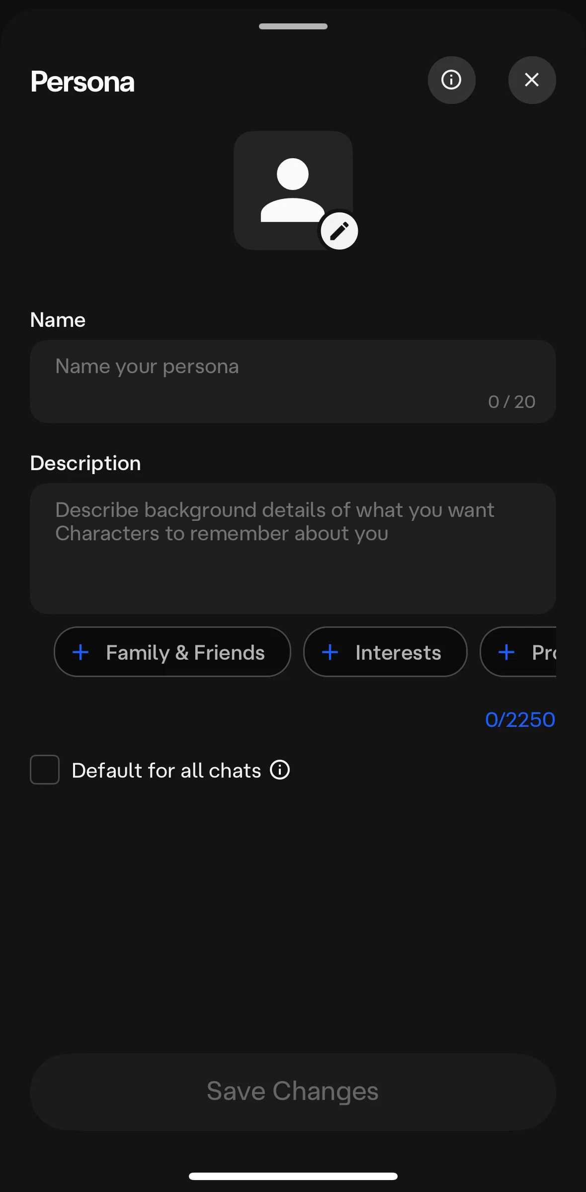 Character AI Screen screen in the Generating a photo flow