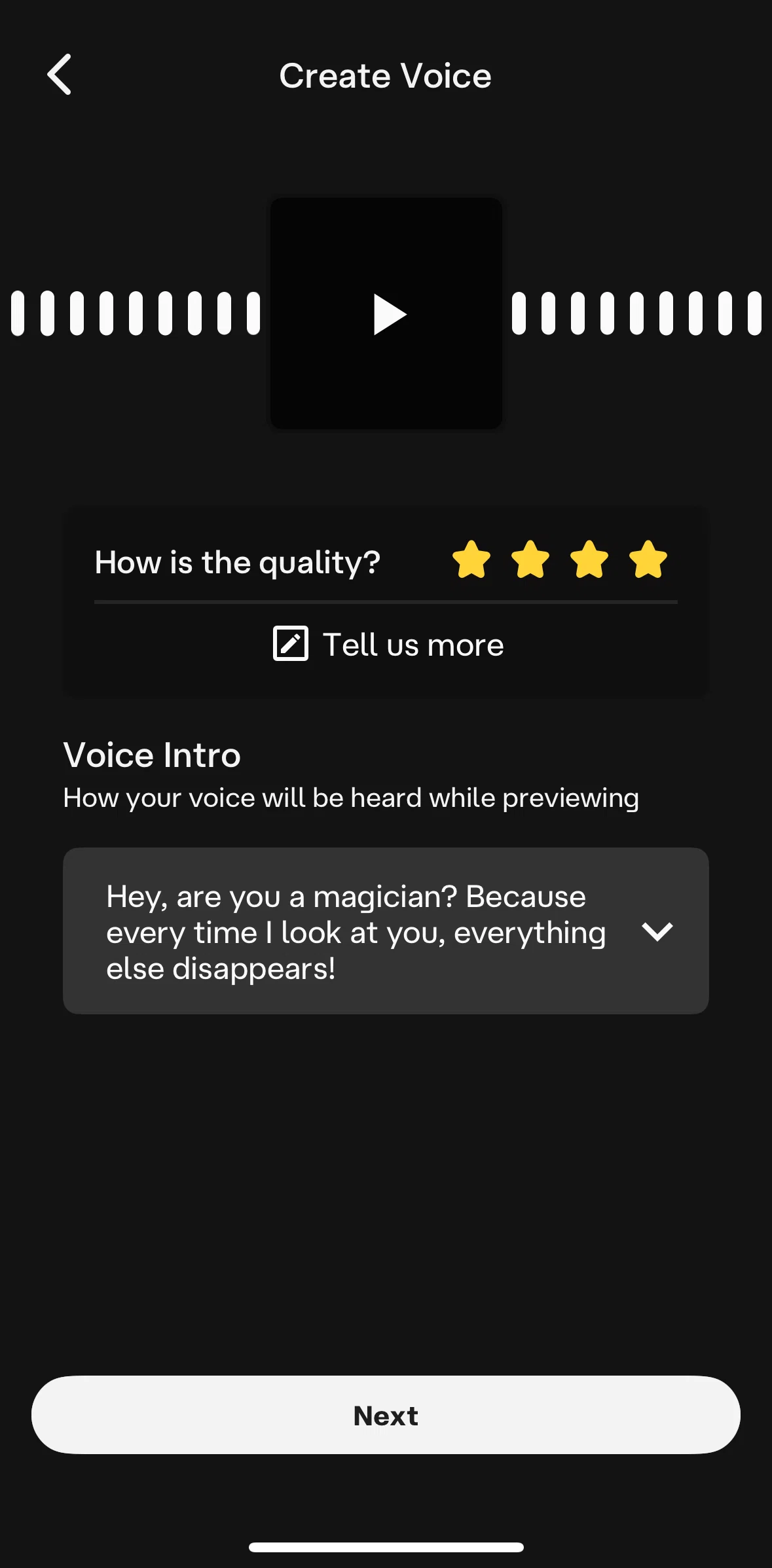 Character AI Screen screen in the Giving voice feedback flow