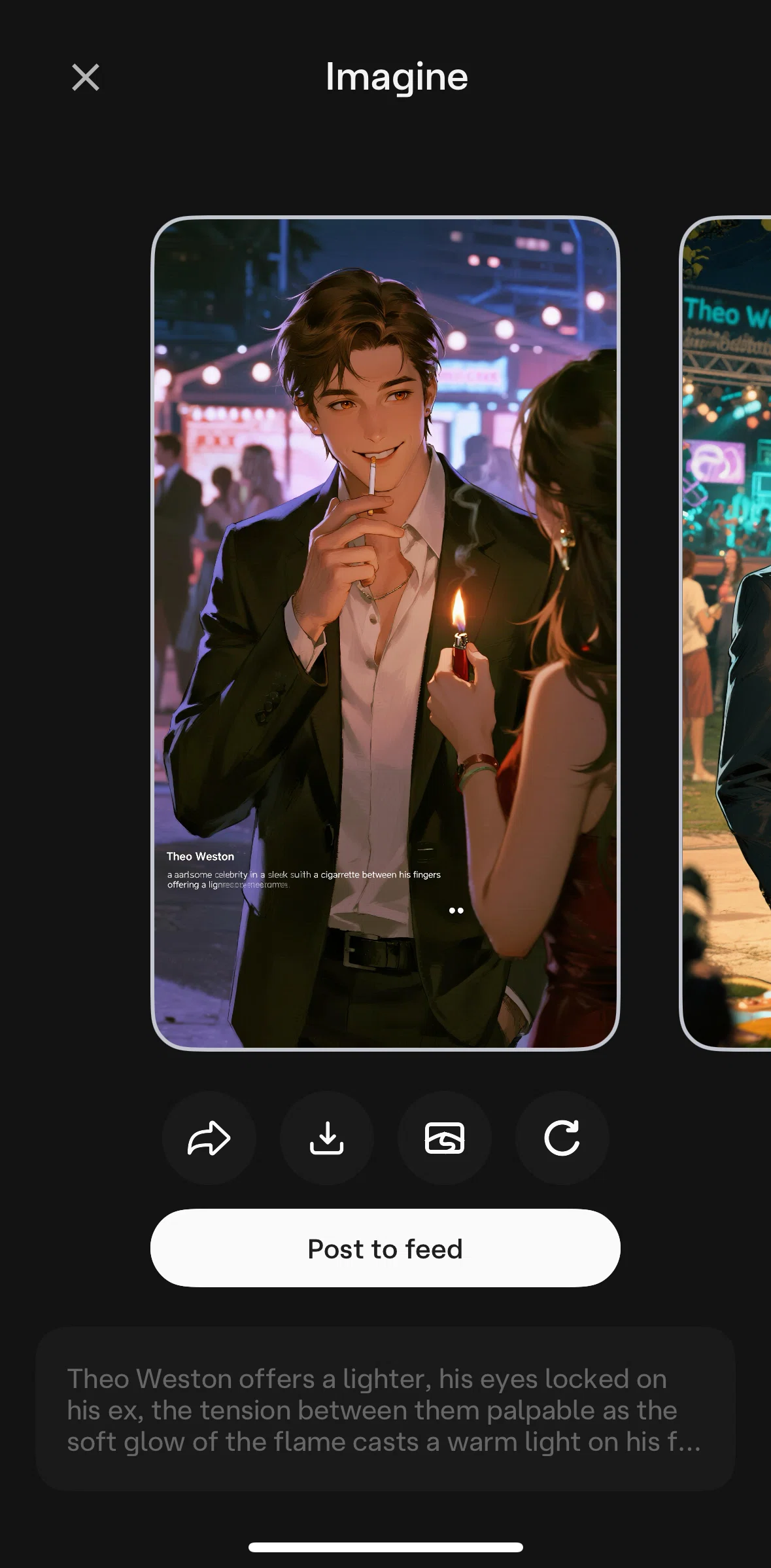 Character AI Screen screen in the Posting an image flow