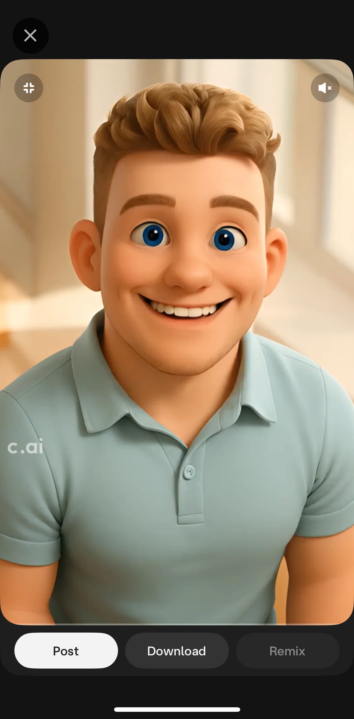 Character AI Screen screen in the Posting video to feed flow