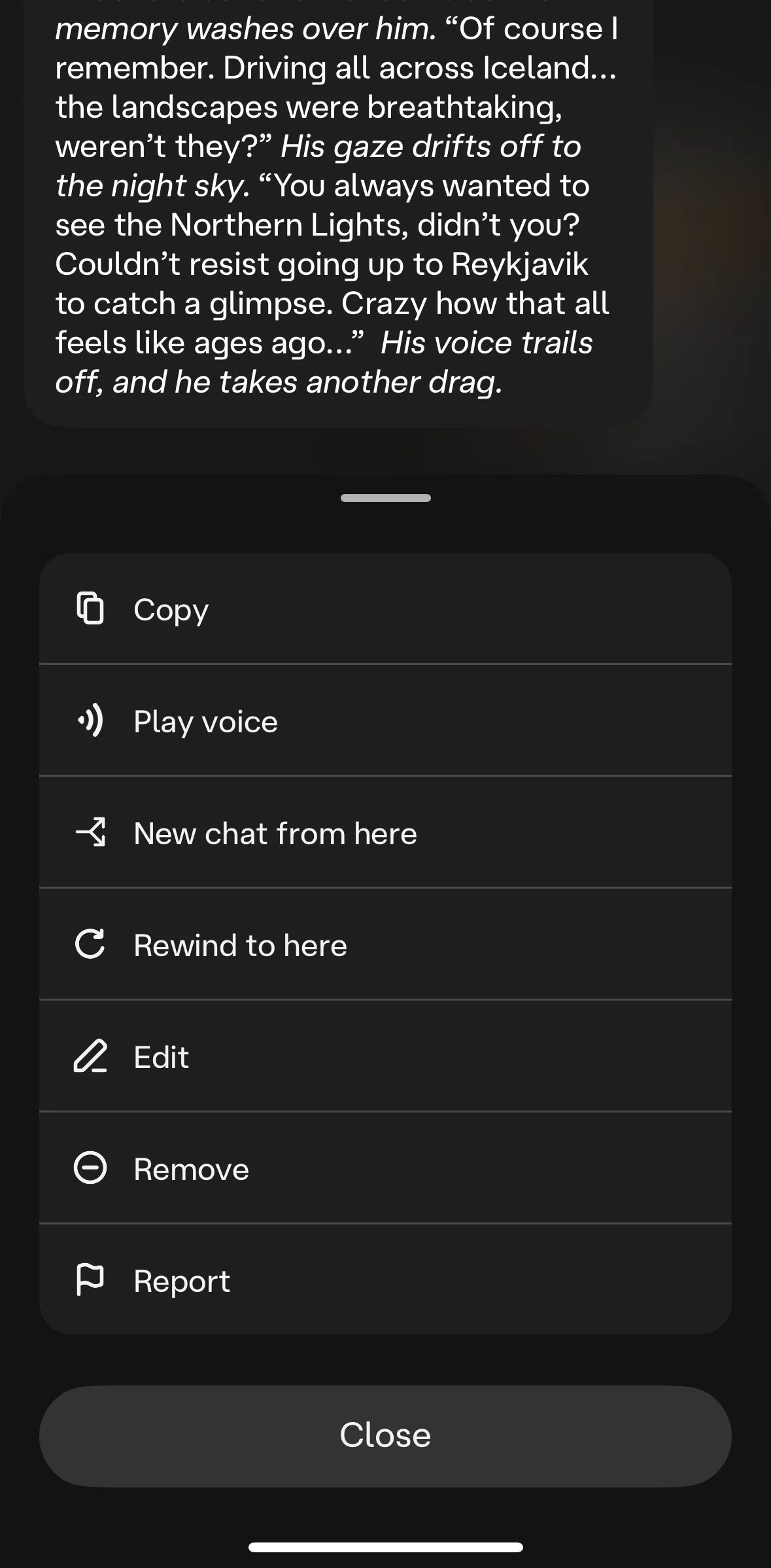 Character AI Screen screen in the Rewinding a chat flow