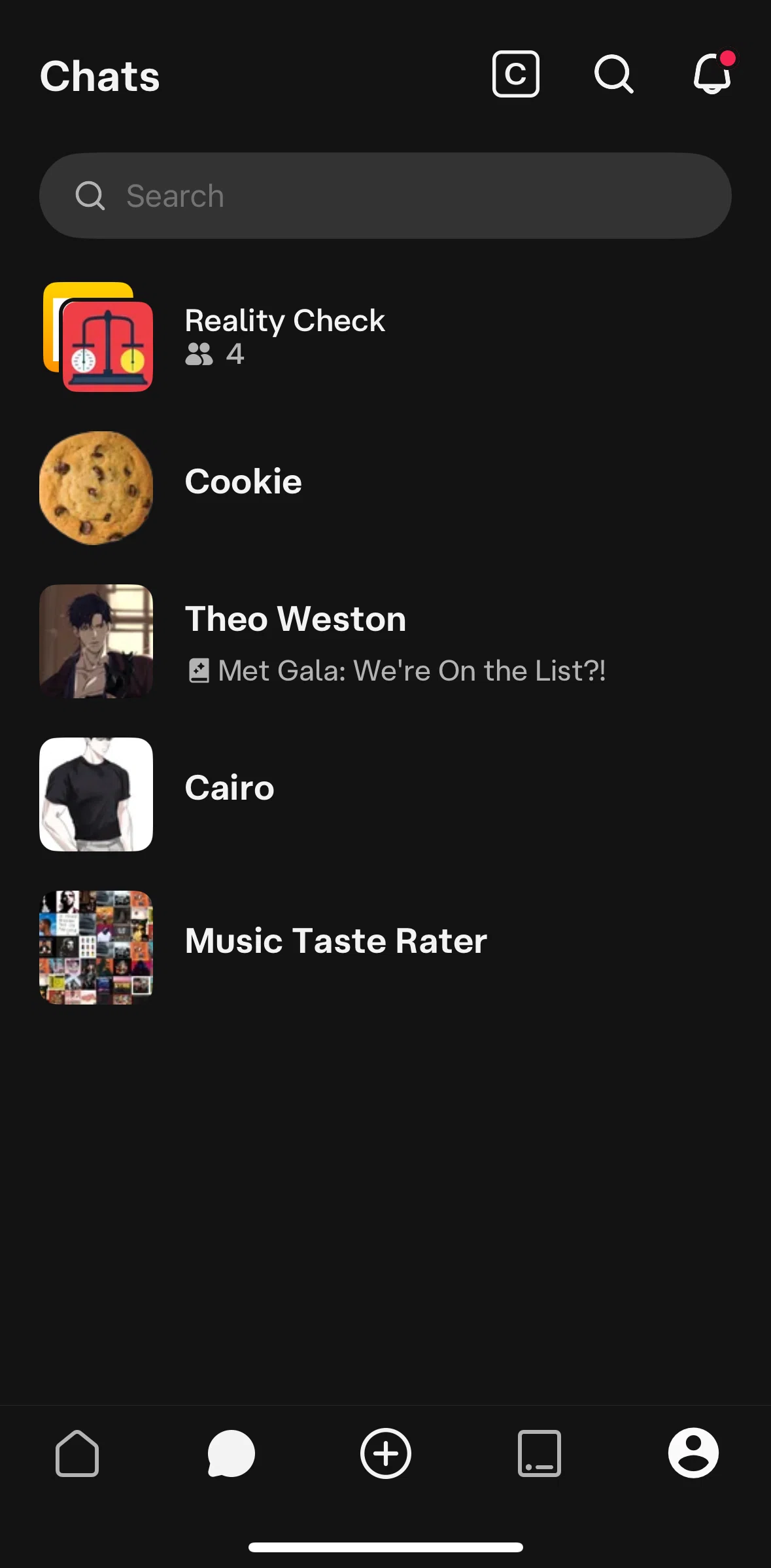 Character AI Screen screen in the Searching chats flow