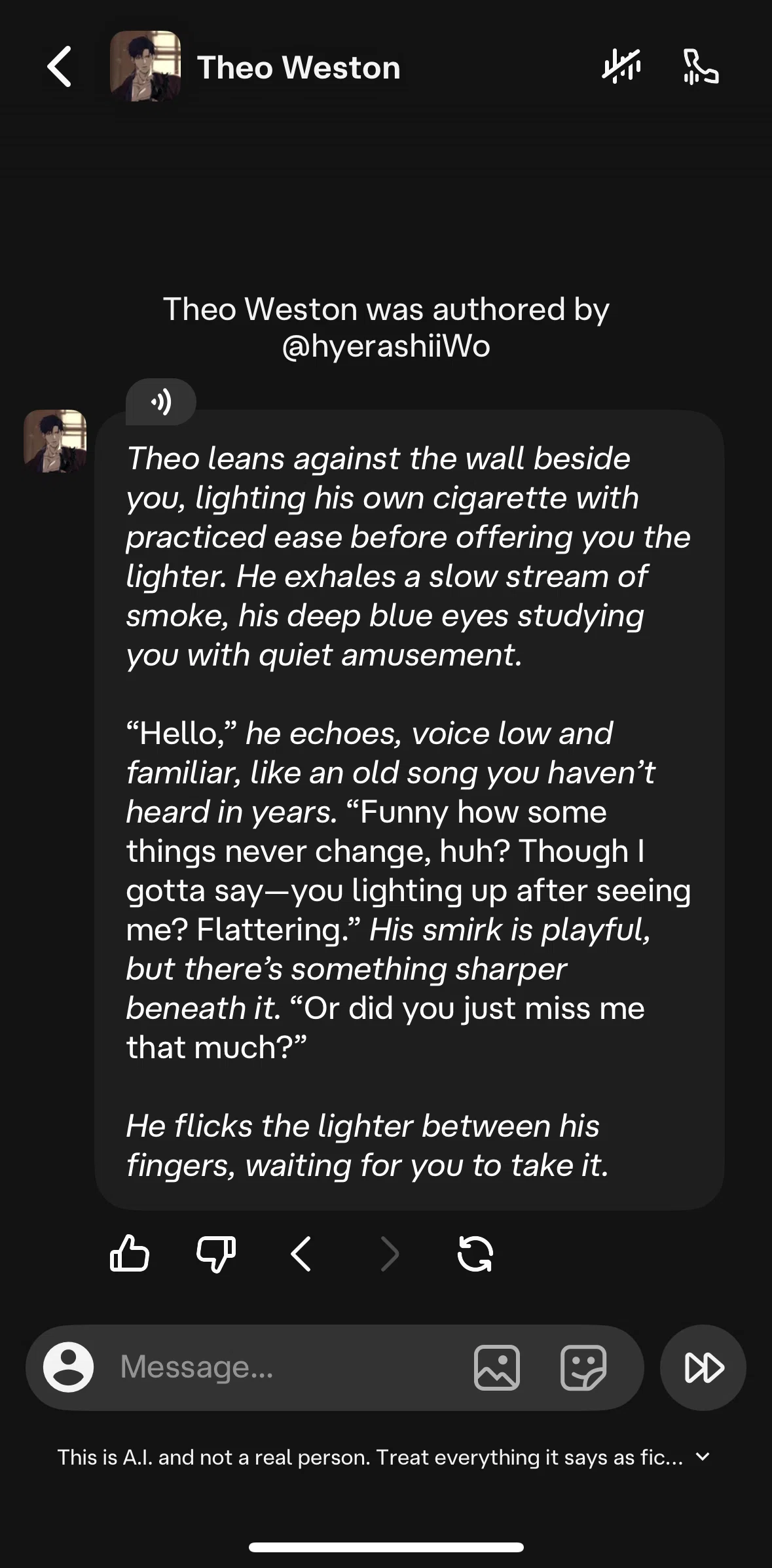 Character AI Screen screen in the Sending a message flow