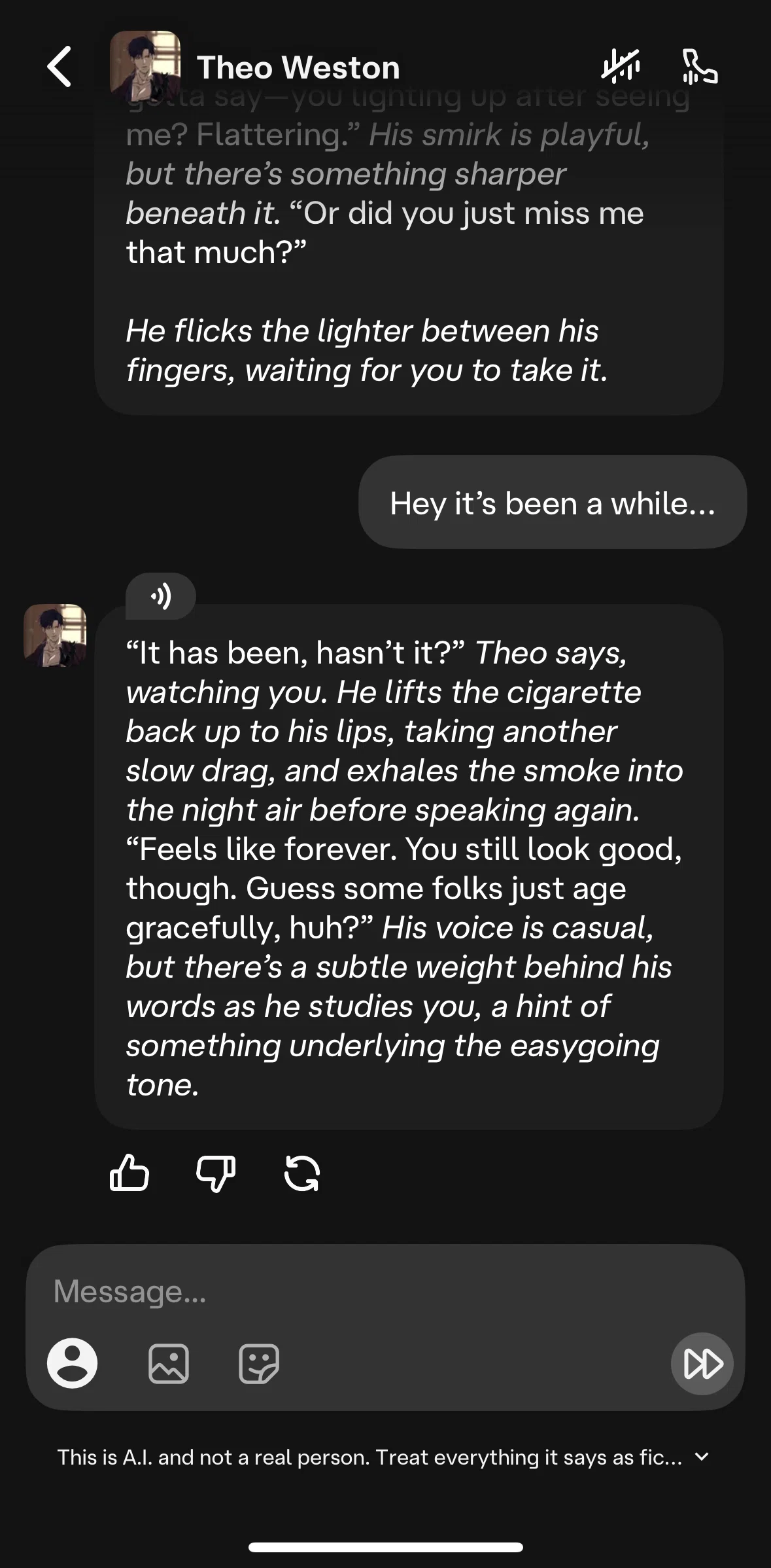 Character AI Screen screen in the Sending a sticker flow