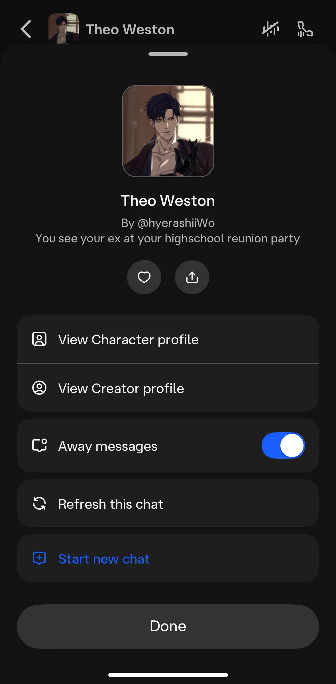 Character AI Screen screen in the Share a post flow