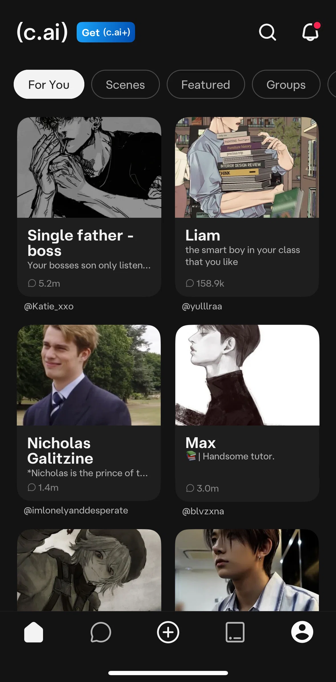 Character AI Screen screen in the Subscribing to c.ai+ flow