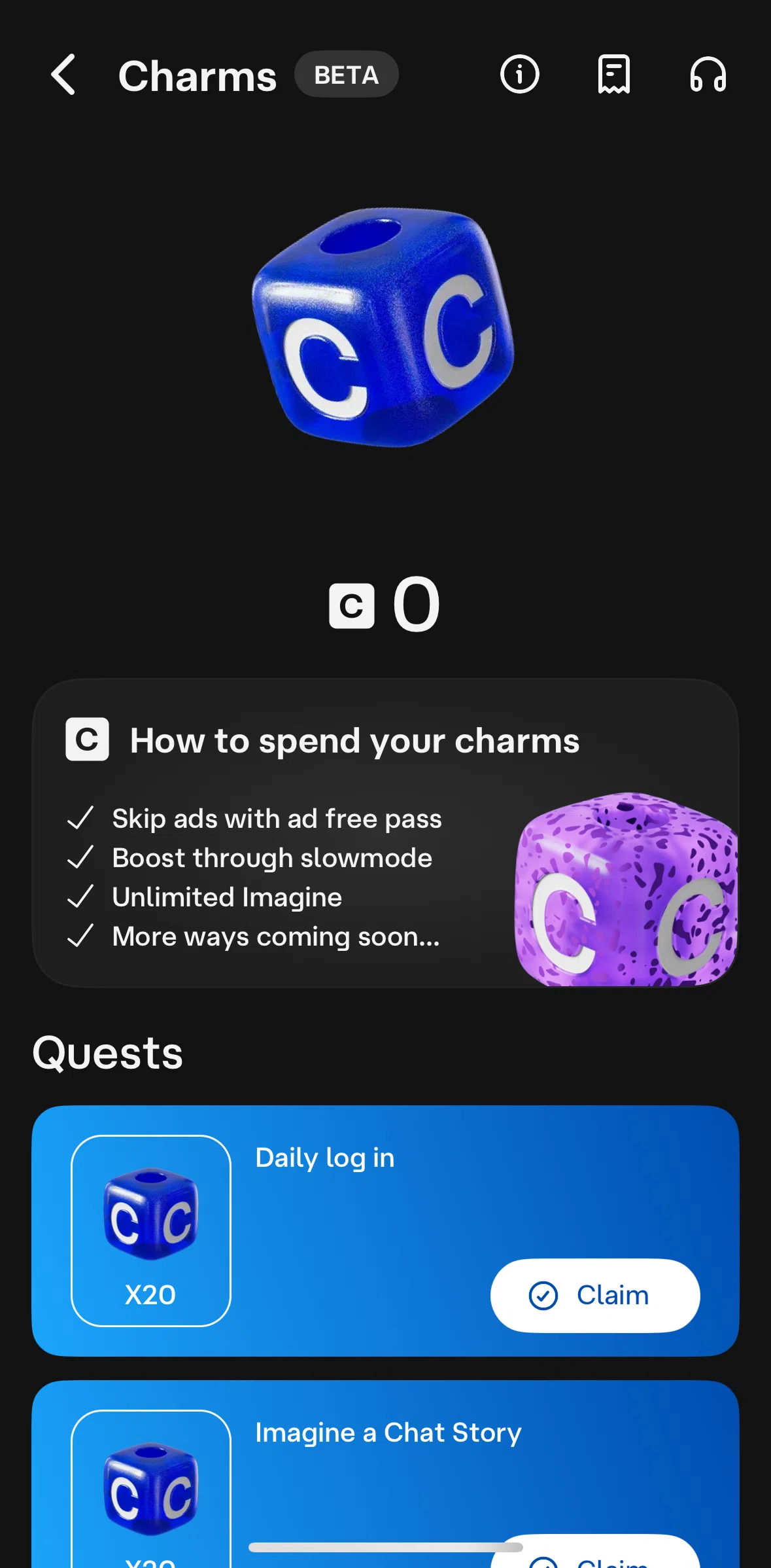 Character AI Screen screen in the Transactions flow