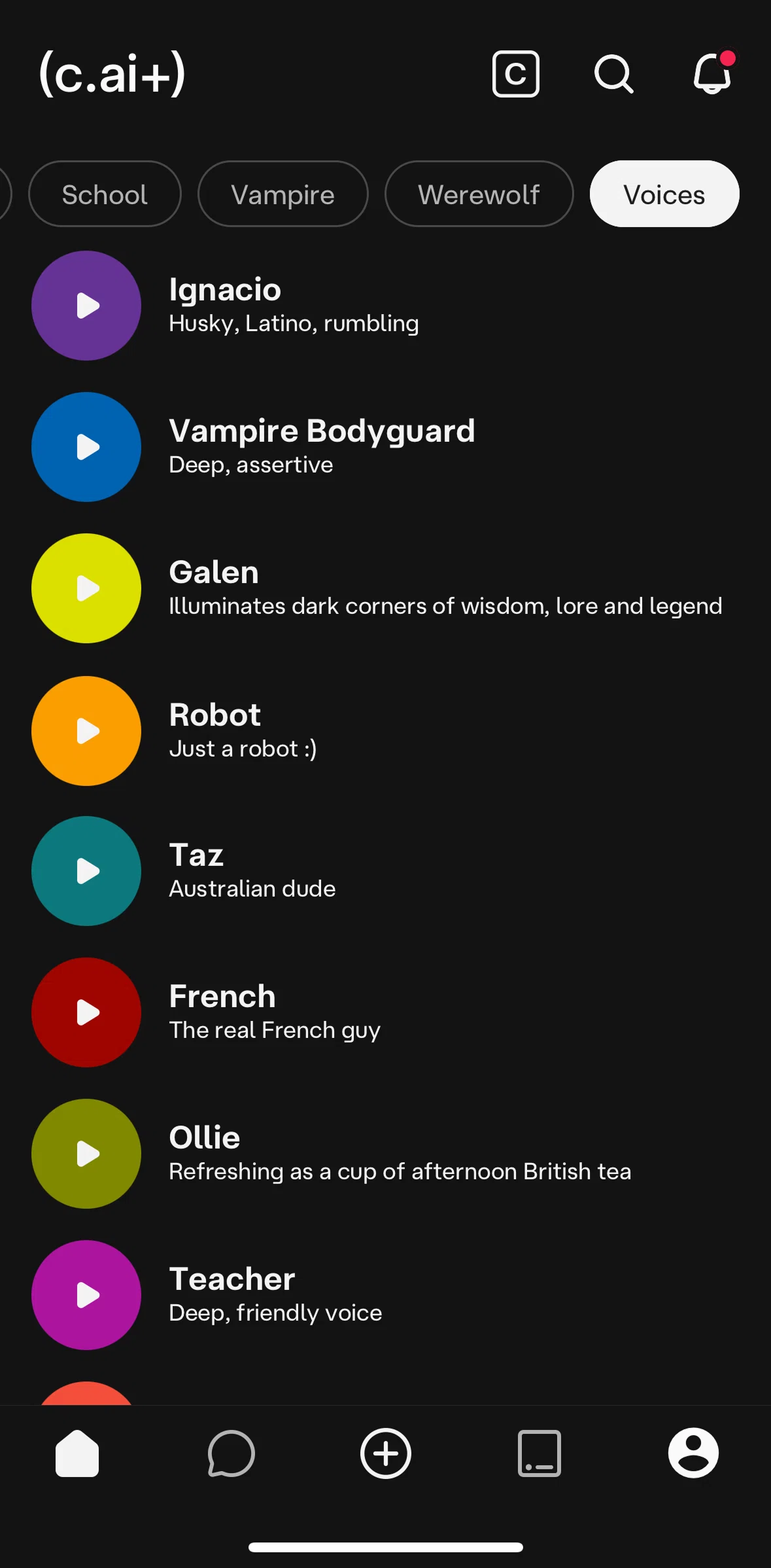 Character AI Screen screen in the Voice detail flow