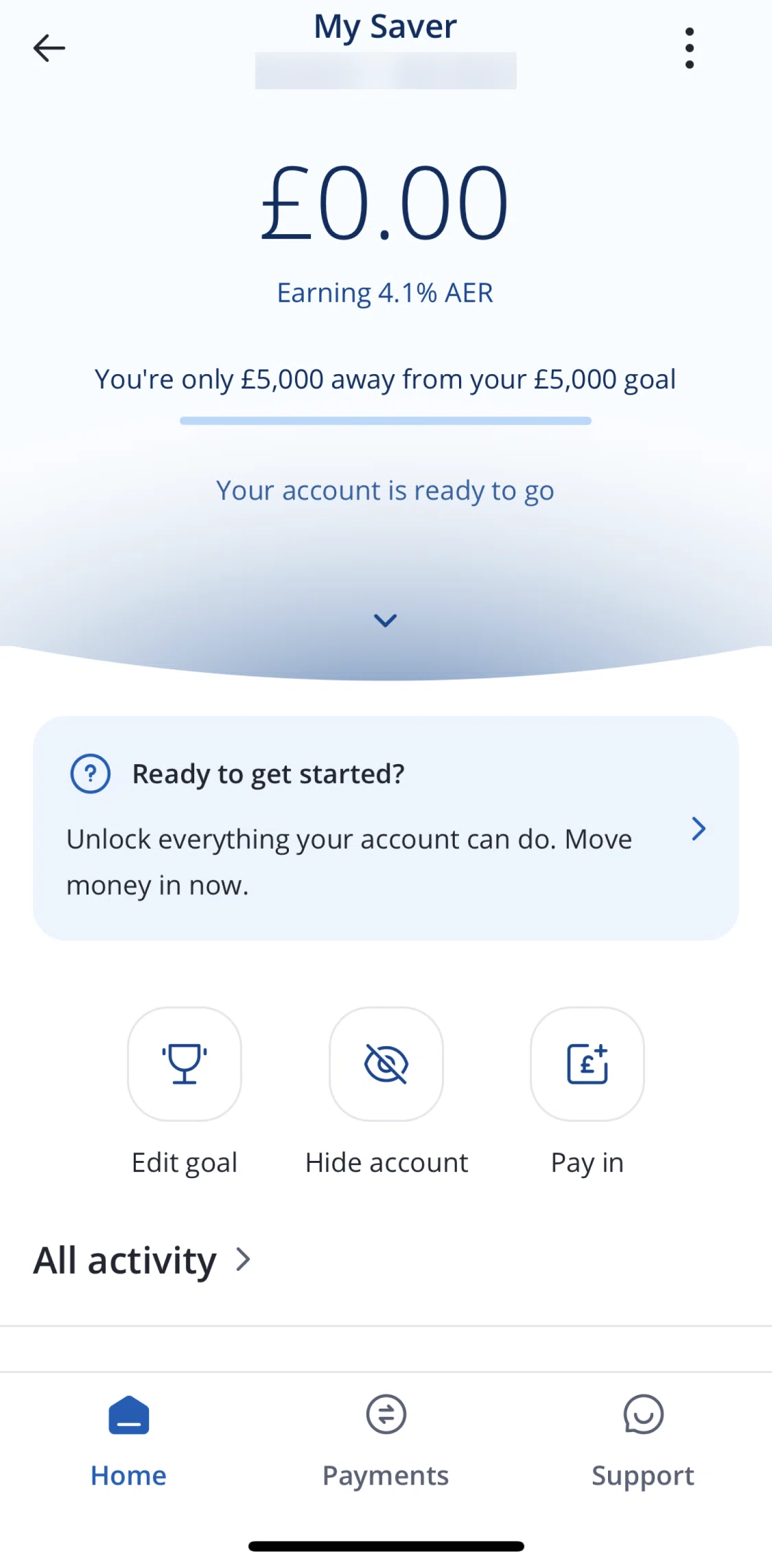 Chase UK Screen screen in the Account detail (Chase Saver) flow